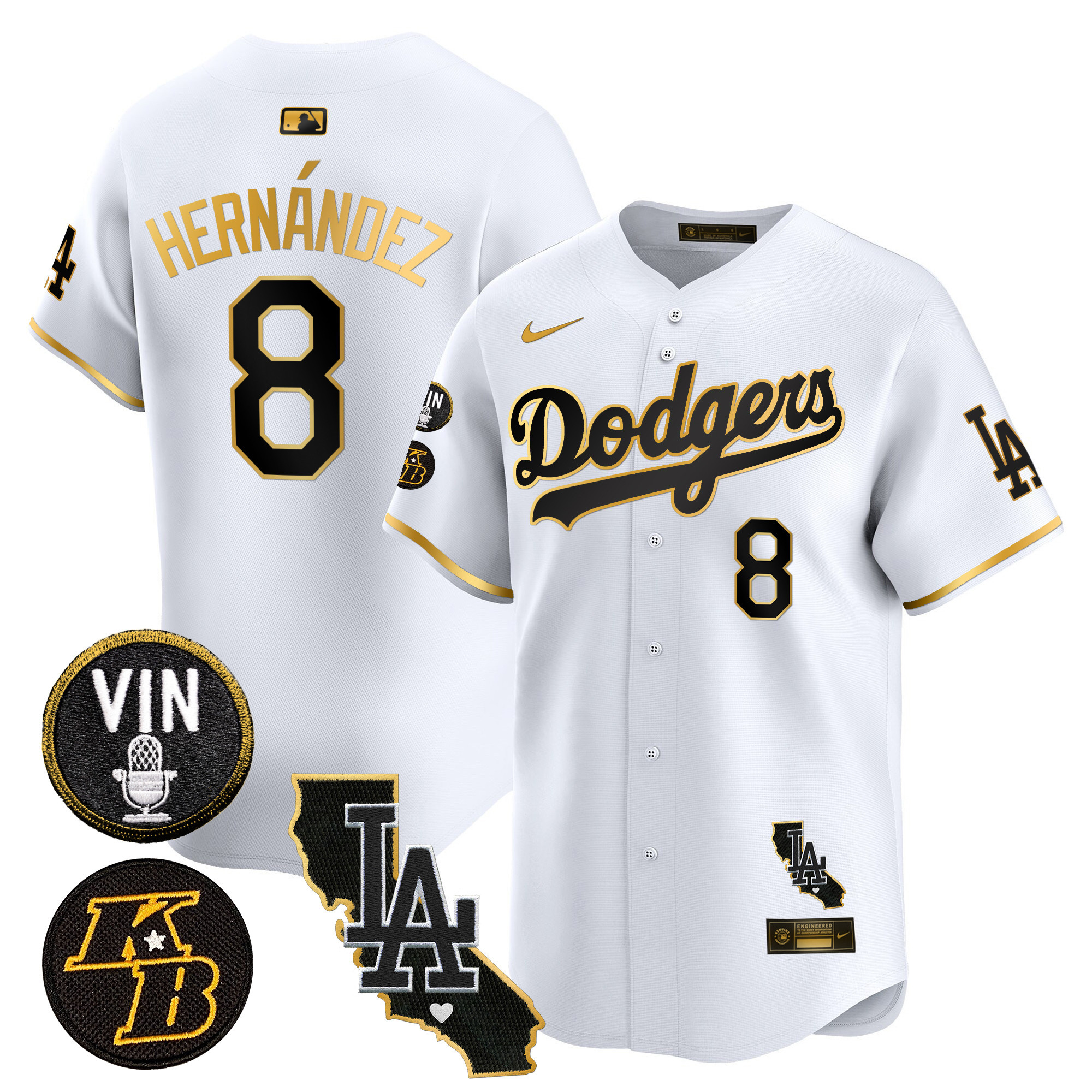 Men's Dodgers Vin & Kobe Patch Gold Trim Vapor Premier Limited Jersey V2 - All Stitched