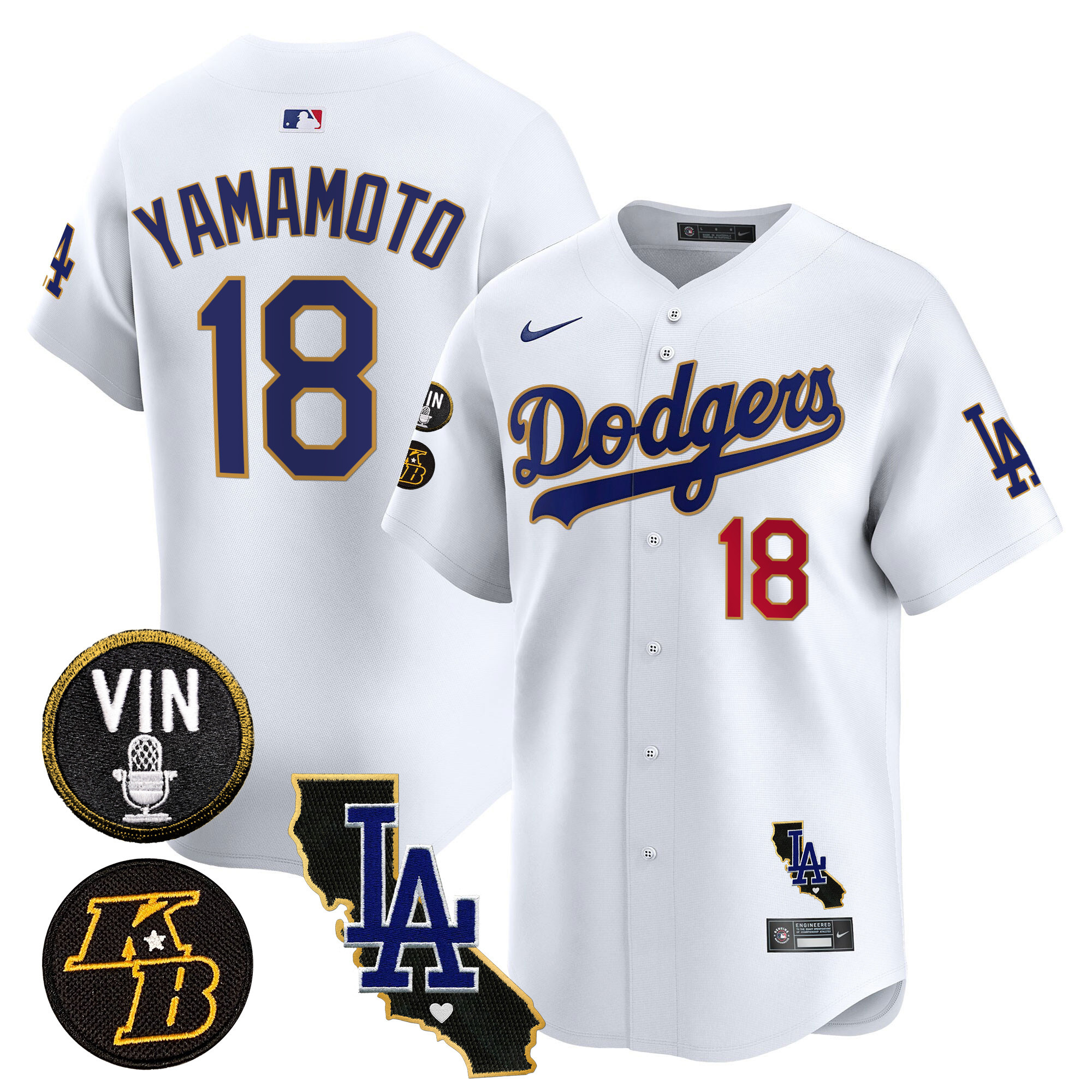 Men's Dodgers Vin & Kobe Patch Gold Trim Vapor Premier Limited Jersey V2 - All Stitched
