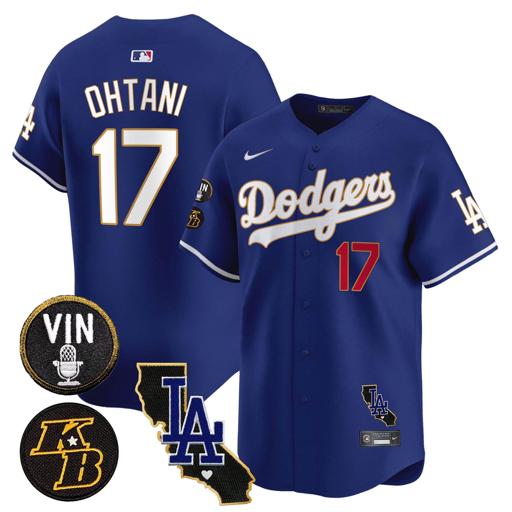 Men's Dodgers Vin & Kobe Patch Gold Trim Vapor Premier Limited Jersey V2 - All Stitched