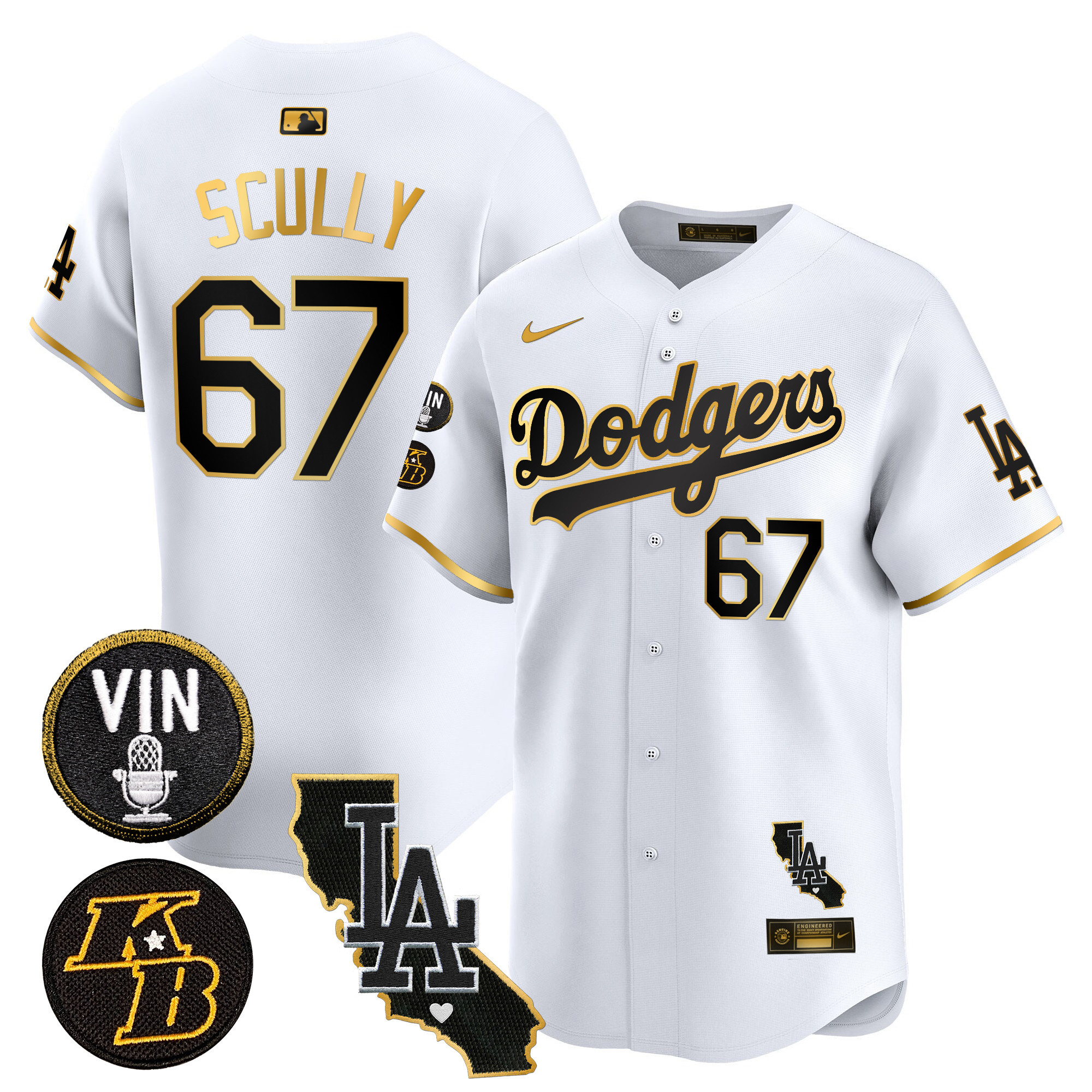 Men's Dodgers Vin & Kobe Patch Gold Trim Vapor Premier Limited Jersey V2 - All Stitched