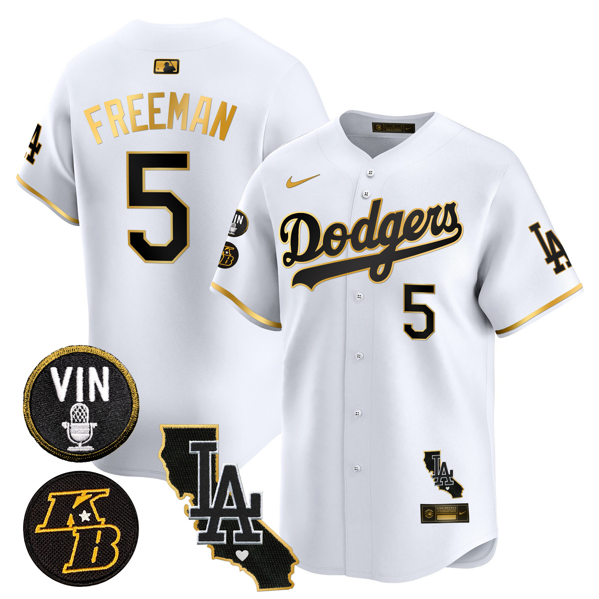 Men's Dodgers Vin & Kobe Patch Gold Trim Vapor Premier Limited Jersey V2 - All Stitched