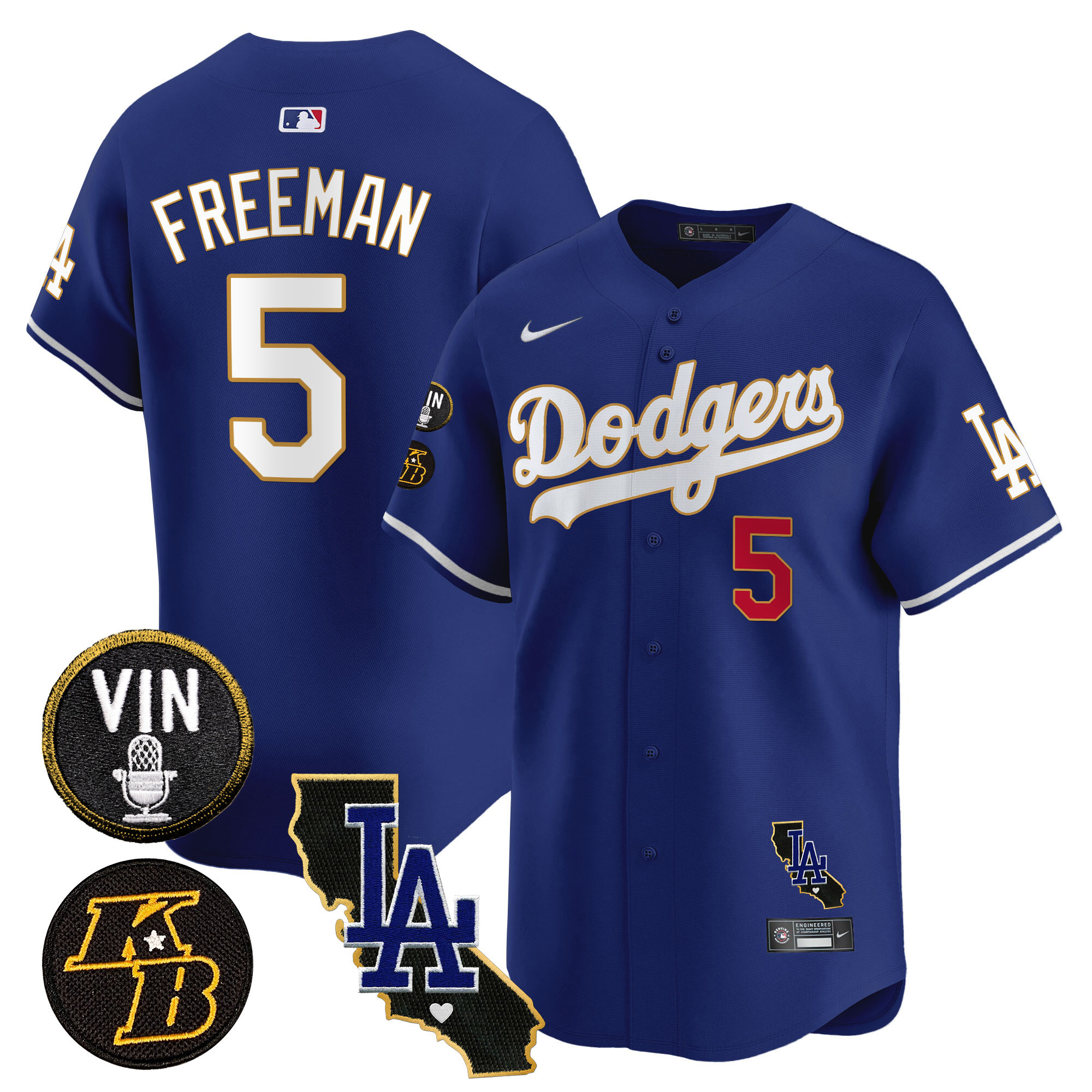 Men's Dodgers Vin & Kobe Patch Gold Trim Vapor Premier Limited Jersey V2 - All Stitched
