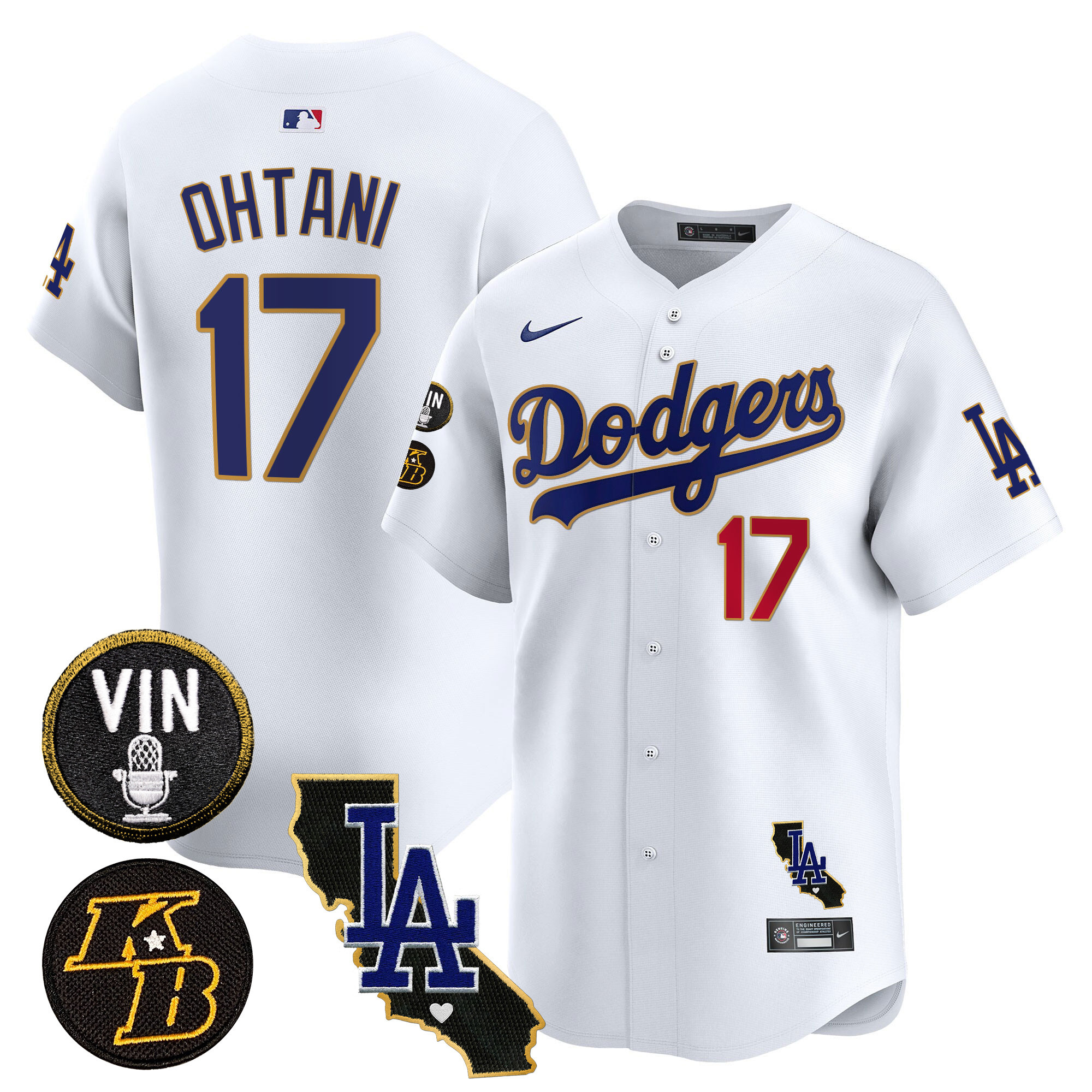 Men's Dodgers Vin & Kobe Patch Gold Trim Vapor Premier Limited Jersey V2 - All Stitched