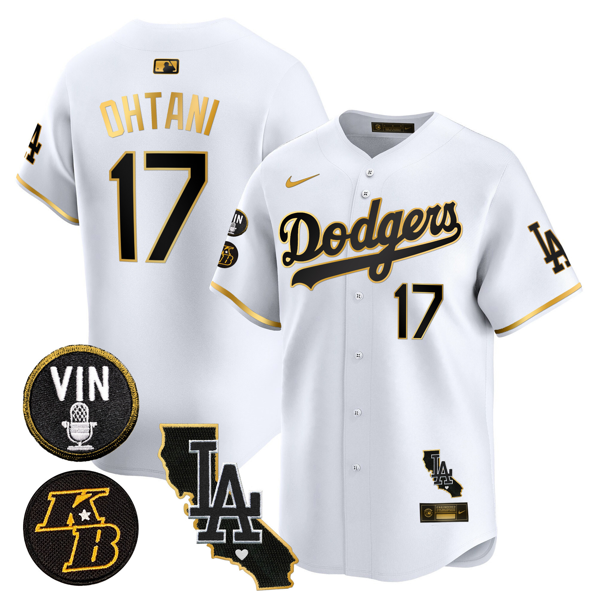 Men's Dodgers Vin & Kobe Patch Gold Trim Vapor Premier Limited Jersey V2 - All Stitched