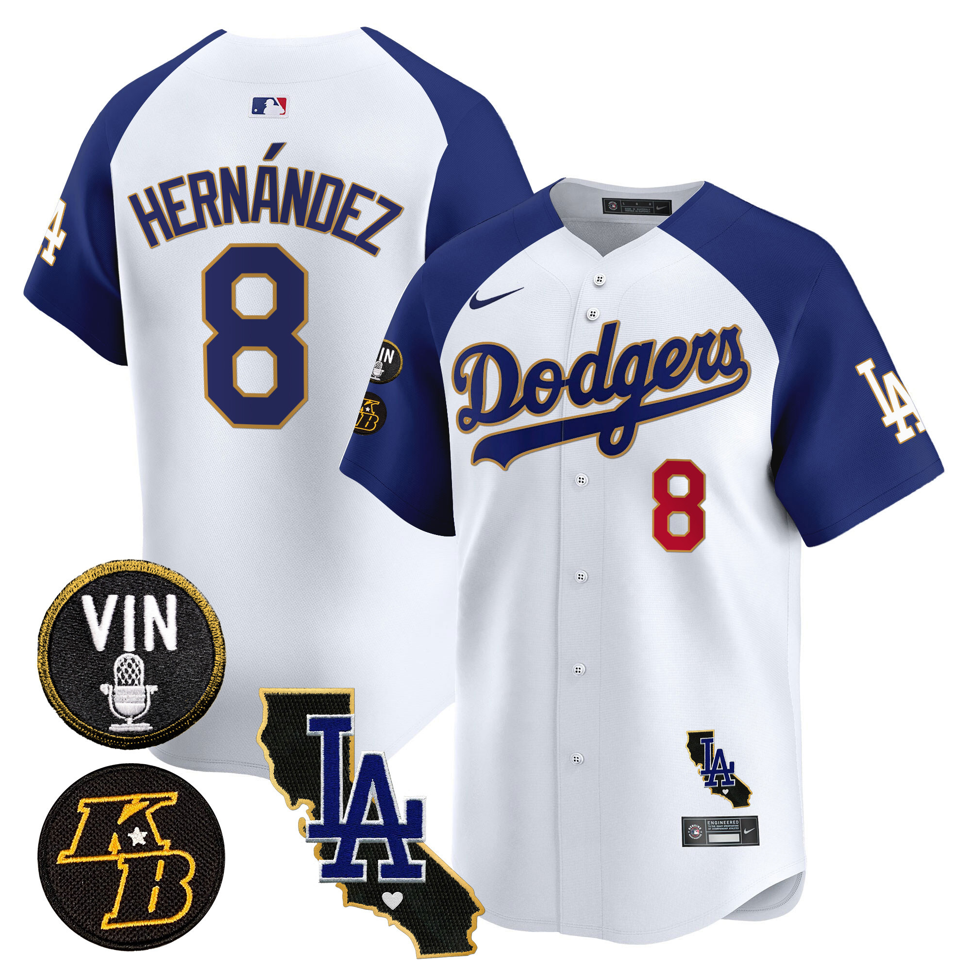 Men's Dodgers Vin & Kobe Patch Gold Trim Vapor Premier Limited Jersey V2 - All Stitched