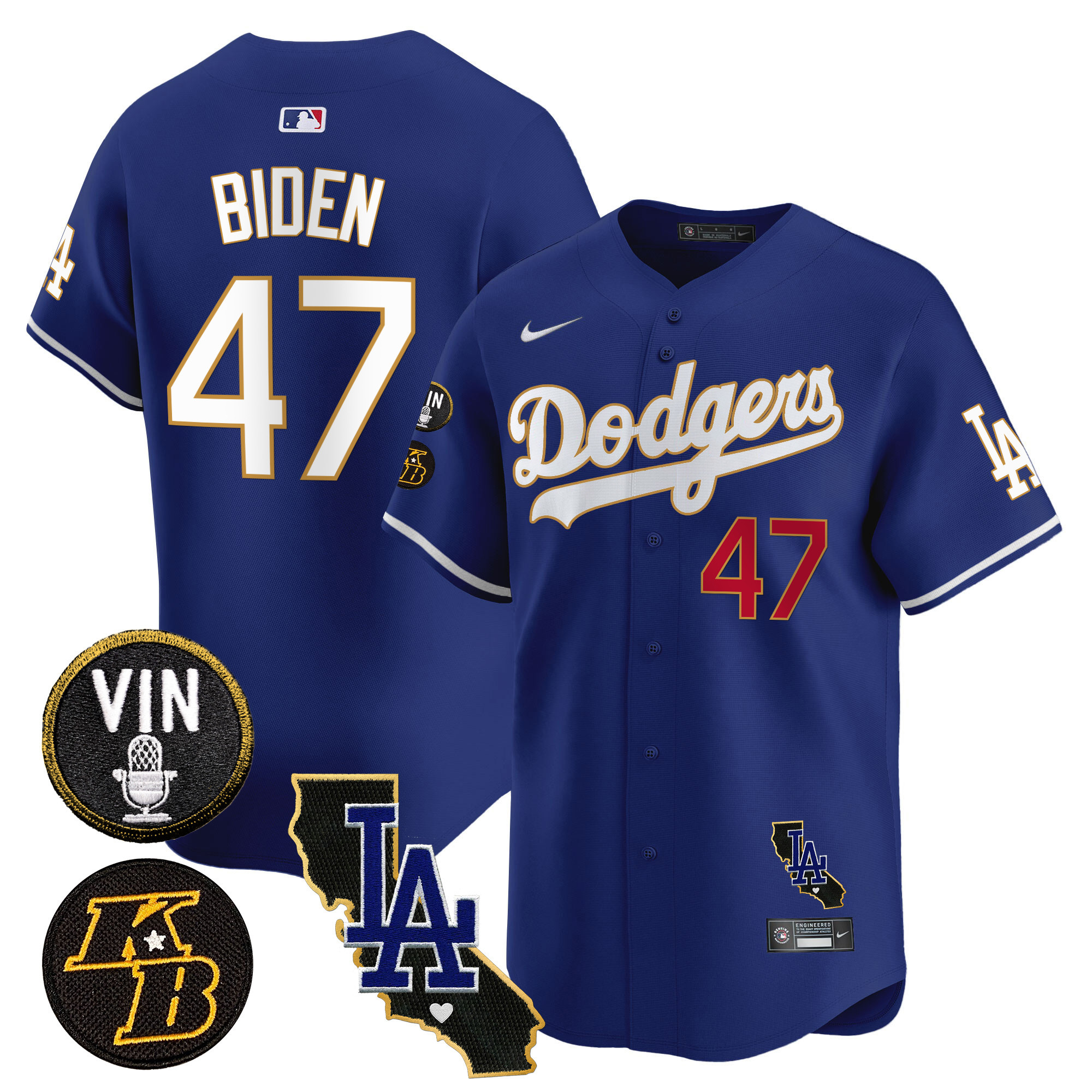 Men's Dodgers Vin & Kobe Patch Gold Trim Vapor Premier Limited Jersey V2 - All Stitched