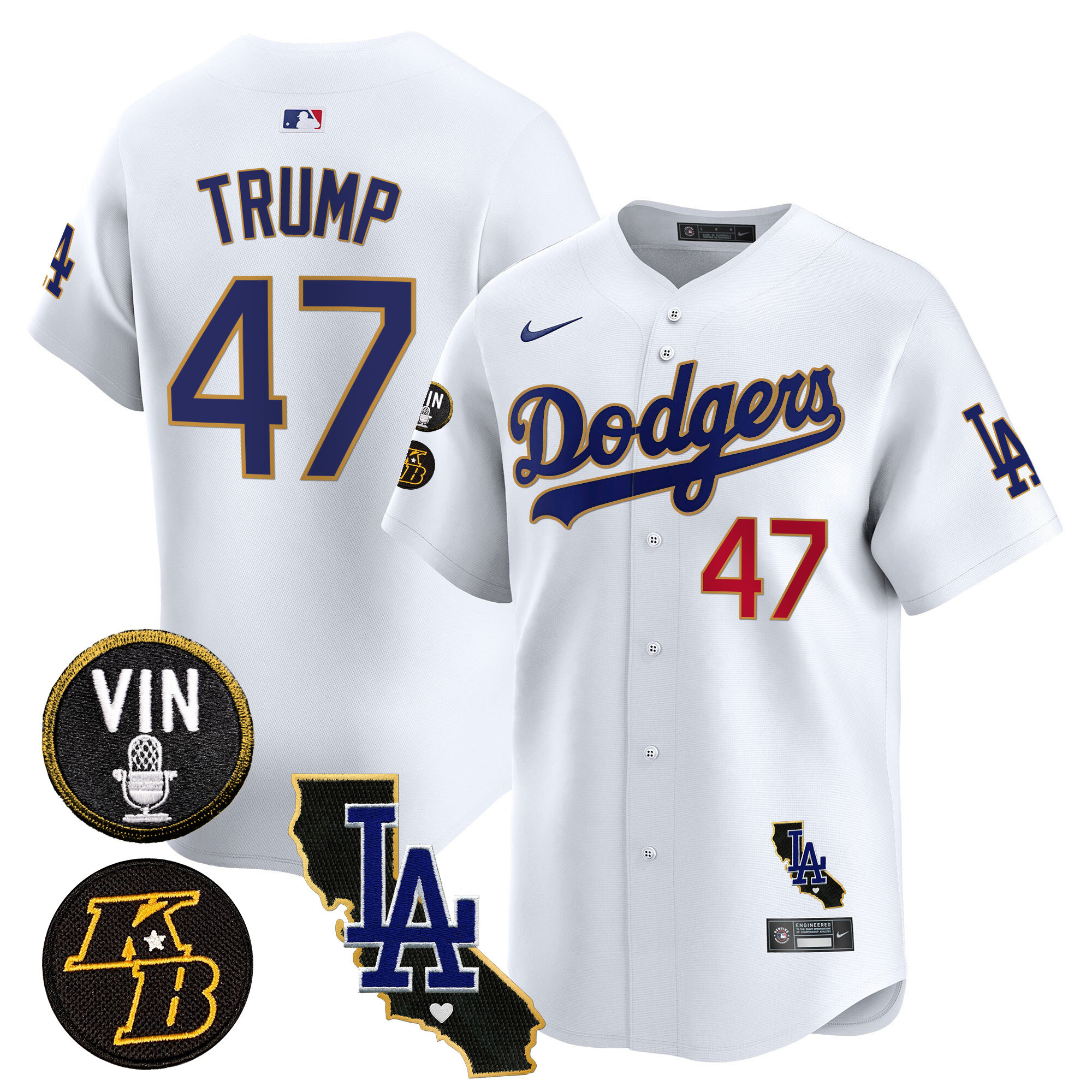 Men's Dodgers Vin & Kobe Patch Gold Trim Vapor Premier Limited Jersey V2 - All Stitched