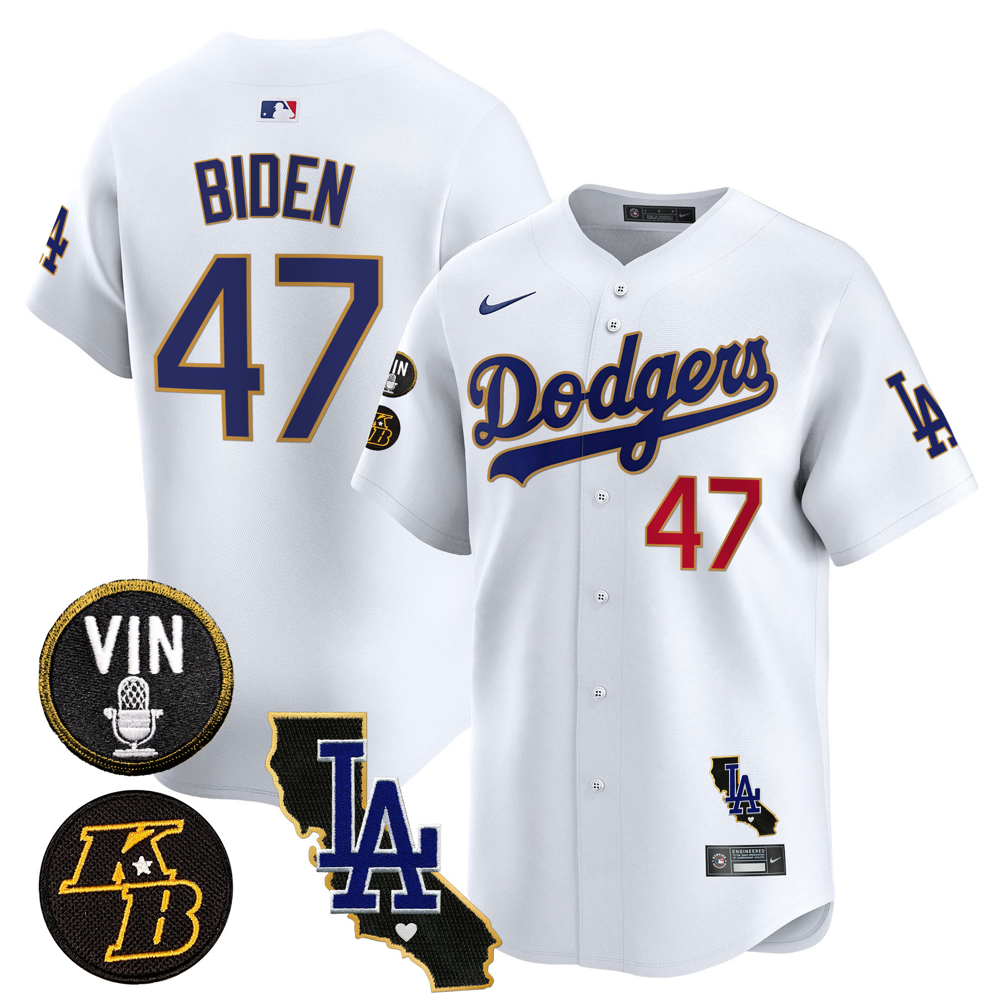 Men's Dodgers Vin & Kobe Patch Gold Trim Vapor Premier Limited Jersey V2 - All Stitched