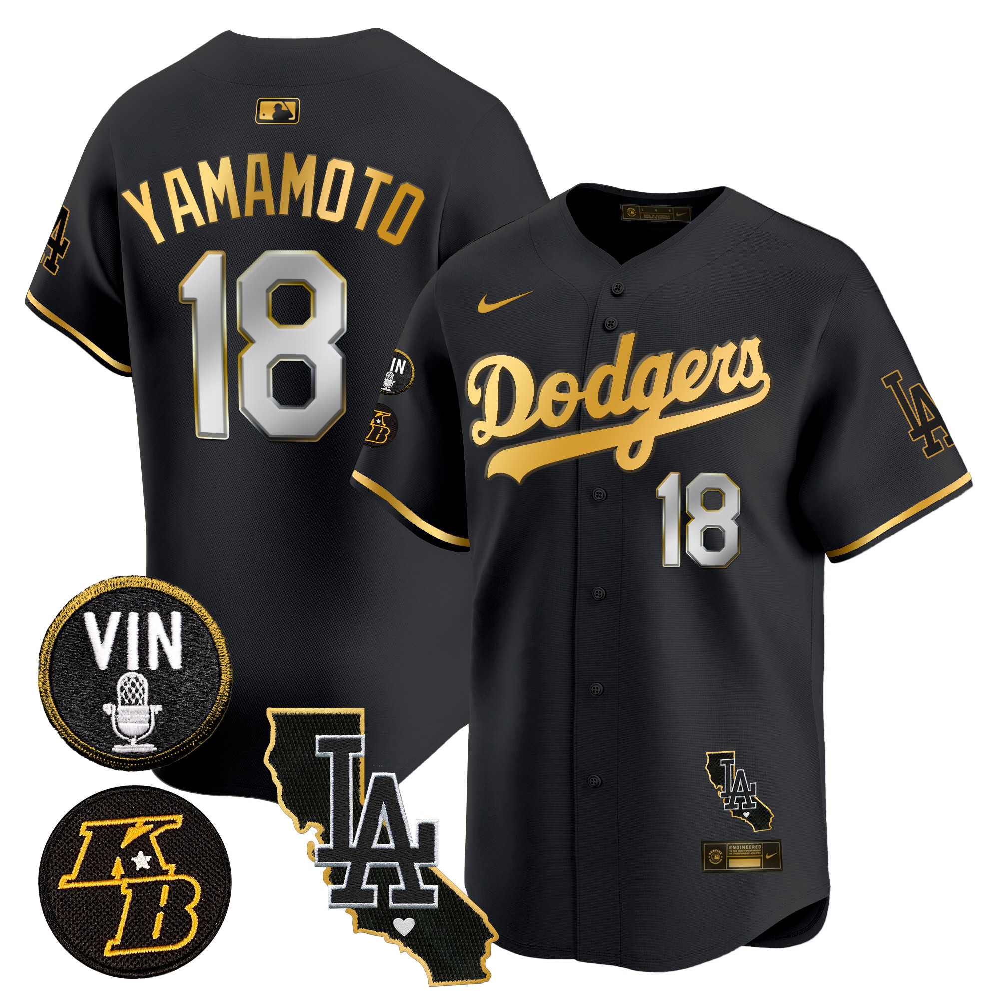 Men's Dodgers Vin & Kobe Patch Gold Trim Vapor Premier Limited Jersey V2 - All Stitched