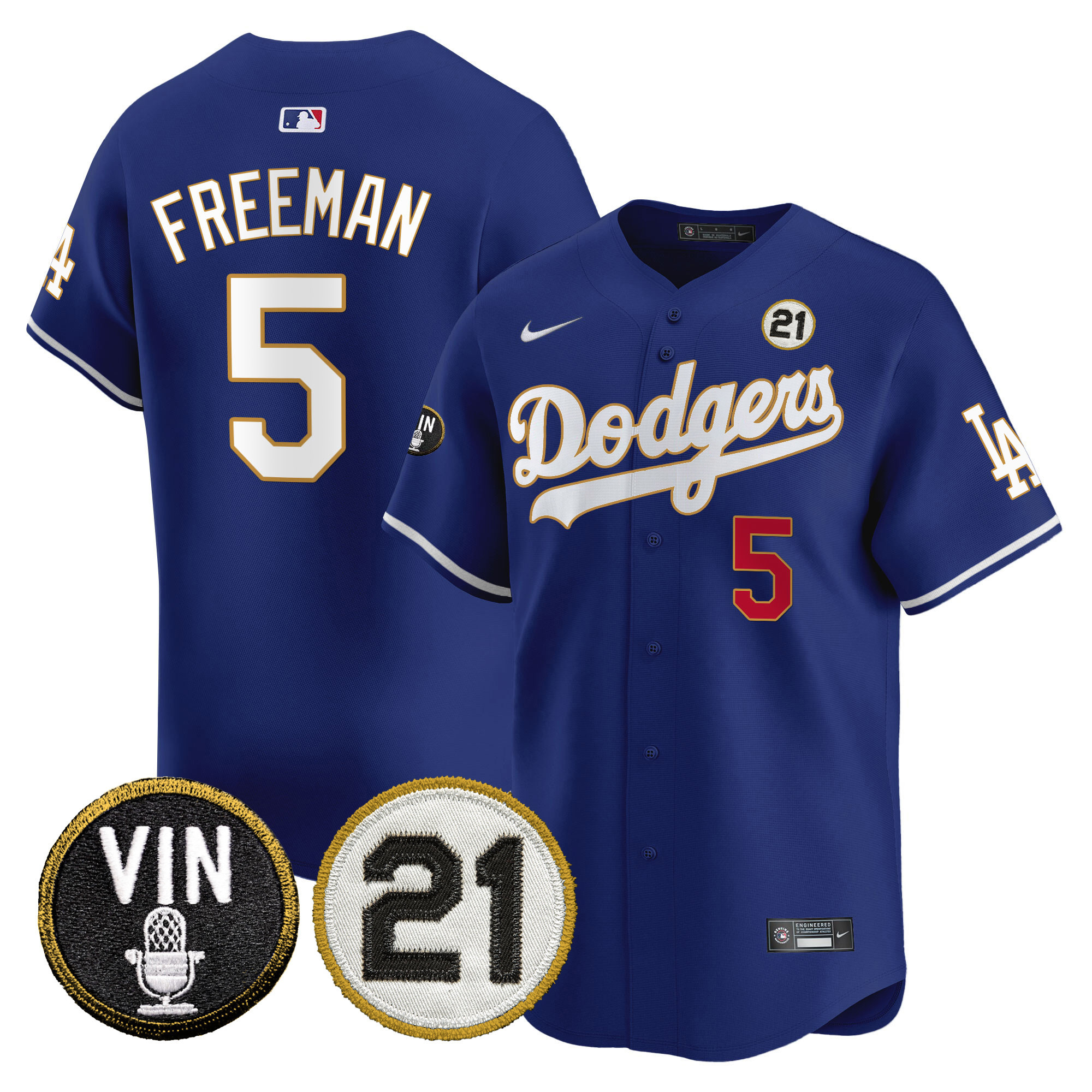 Men's Dodgers Vin & Roberto Patch Gold Trim Vapor Premier Limited Jersey - All Stitched