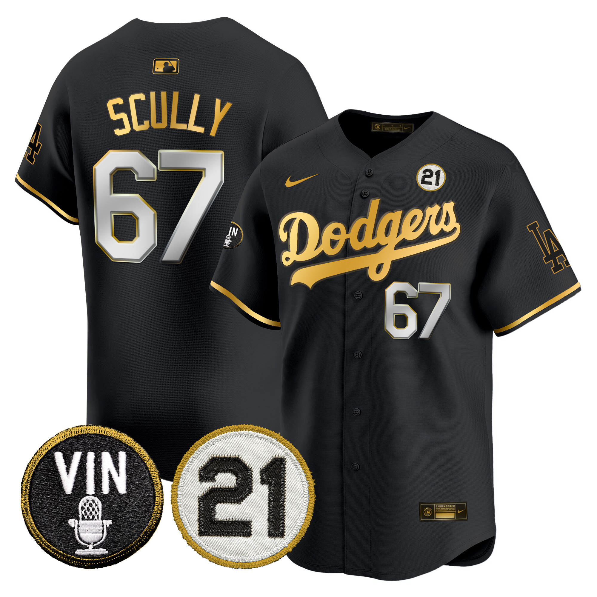 Men's Dodgers Vin & Roberto Patch Gold Trim Vapor Premier Limited Jersey - All Stitched