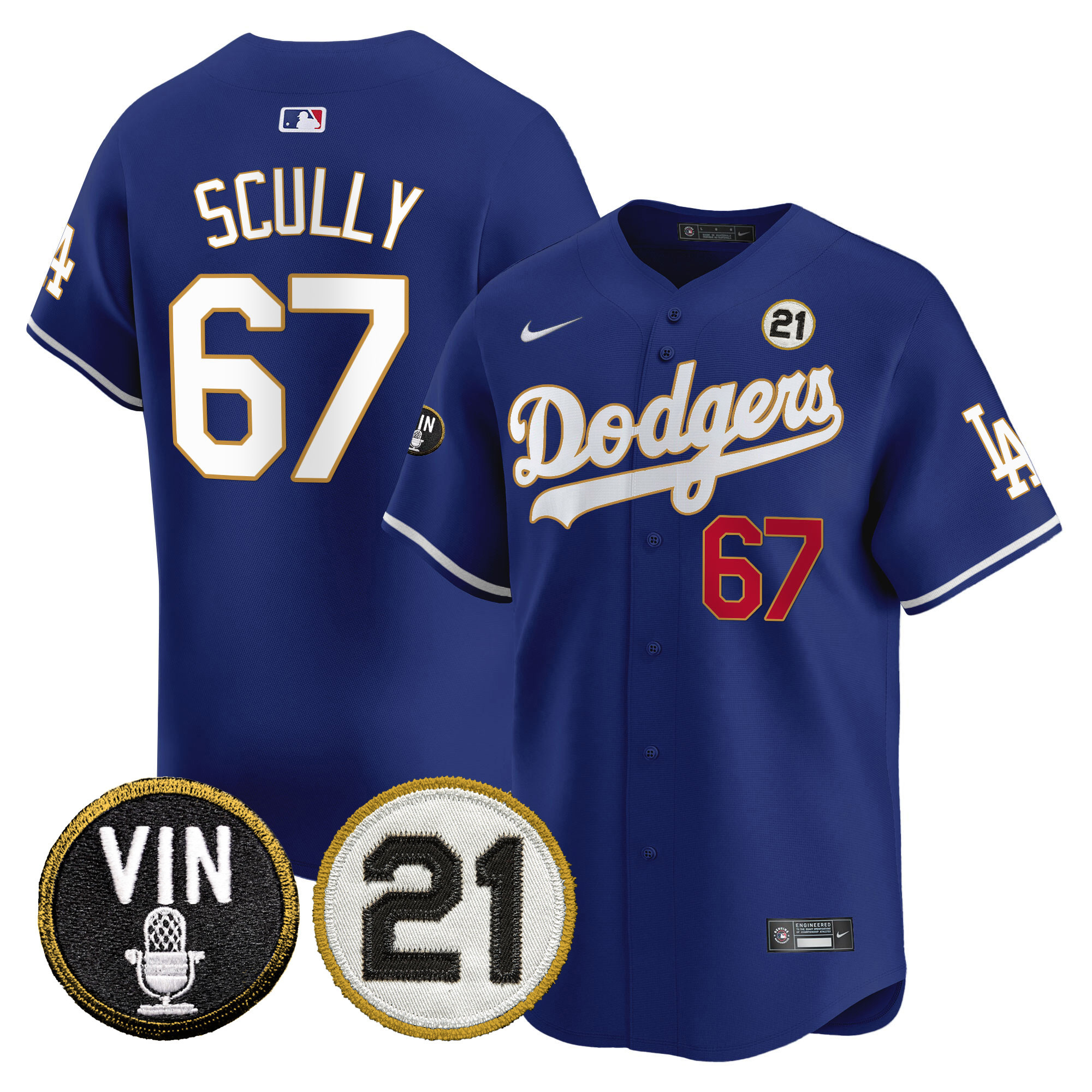 Men's Dodgers Vin & Roberto Patch Gold Trim Vapor Premier Limited Jersey - All Stitched