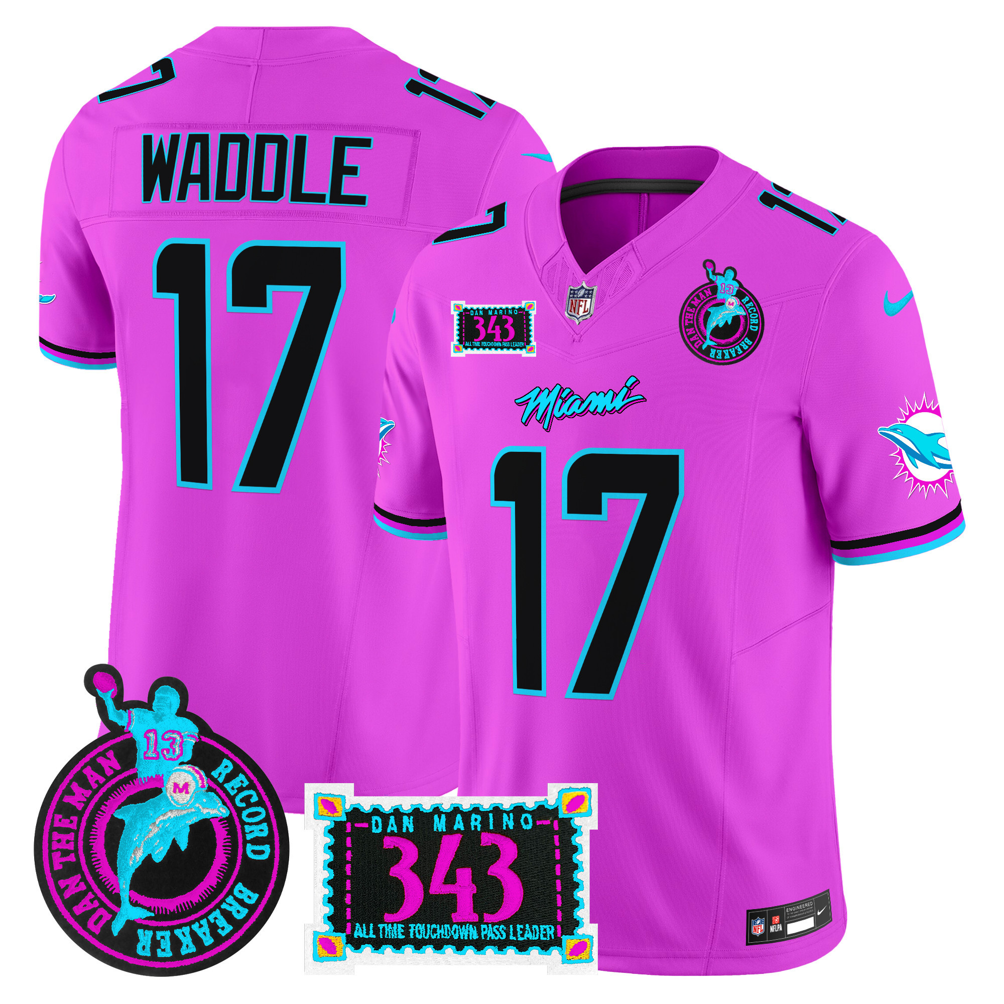 Men's Dolphins "Dan the Man Record Breaker" Patch Vapor Limited Jersey - All Stitched