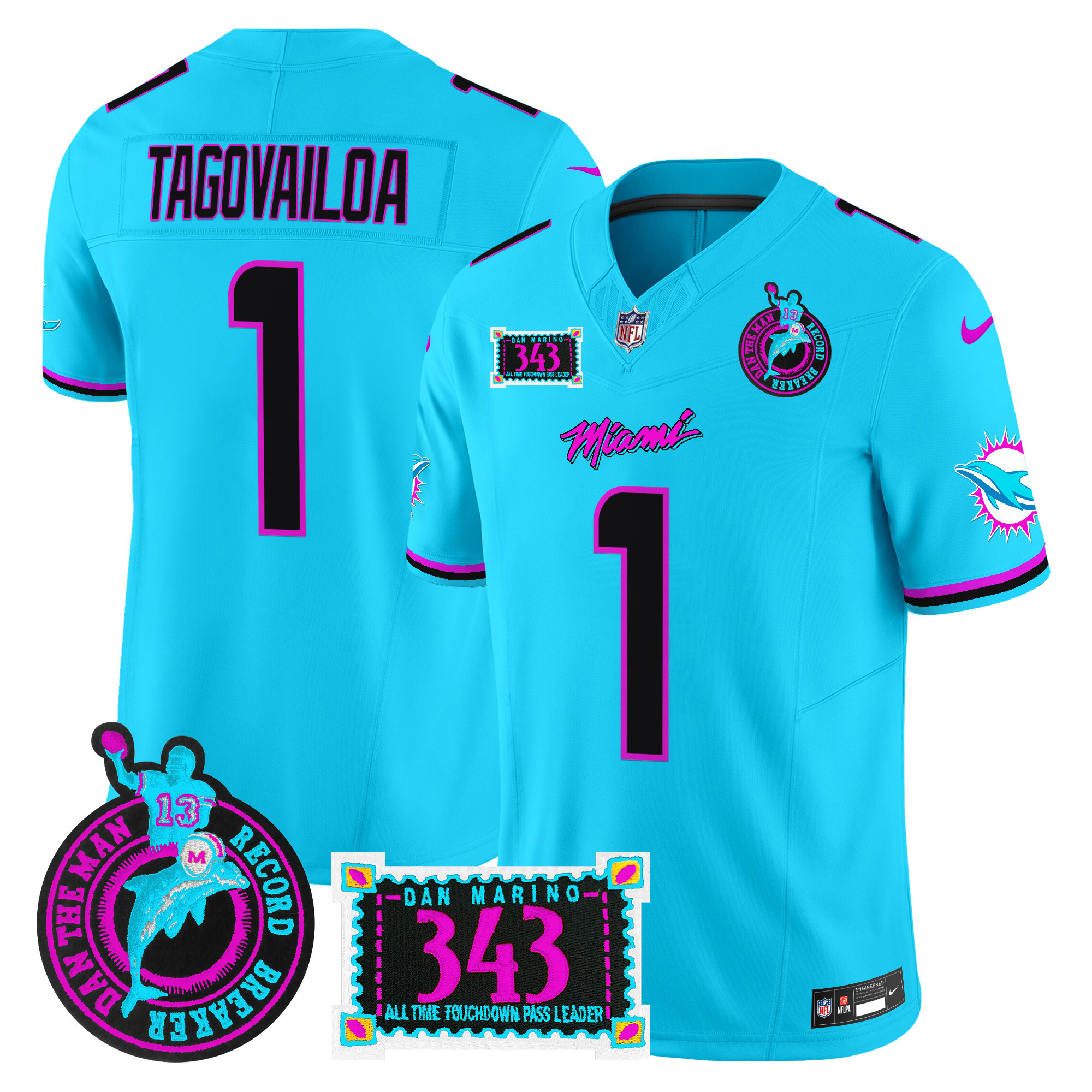Men's Dolphins "Dan the Man Record Breaker" Patch Vapor Limited Jersey - All Stitched