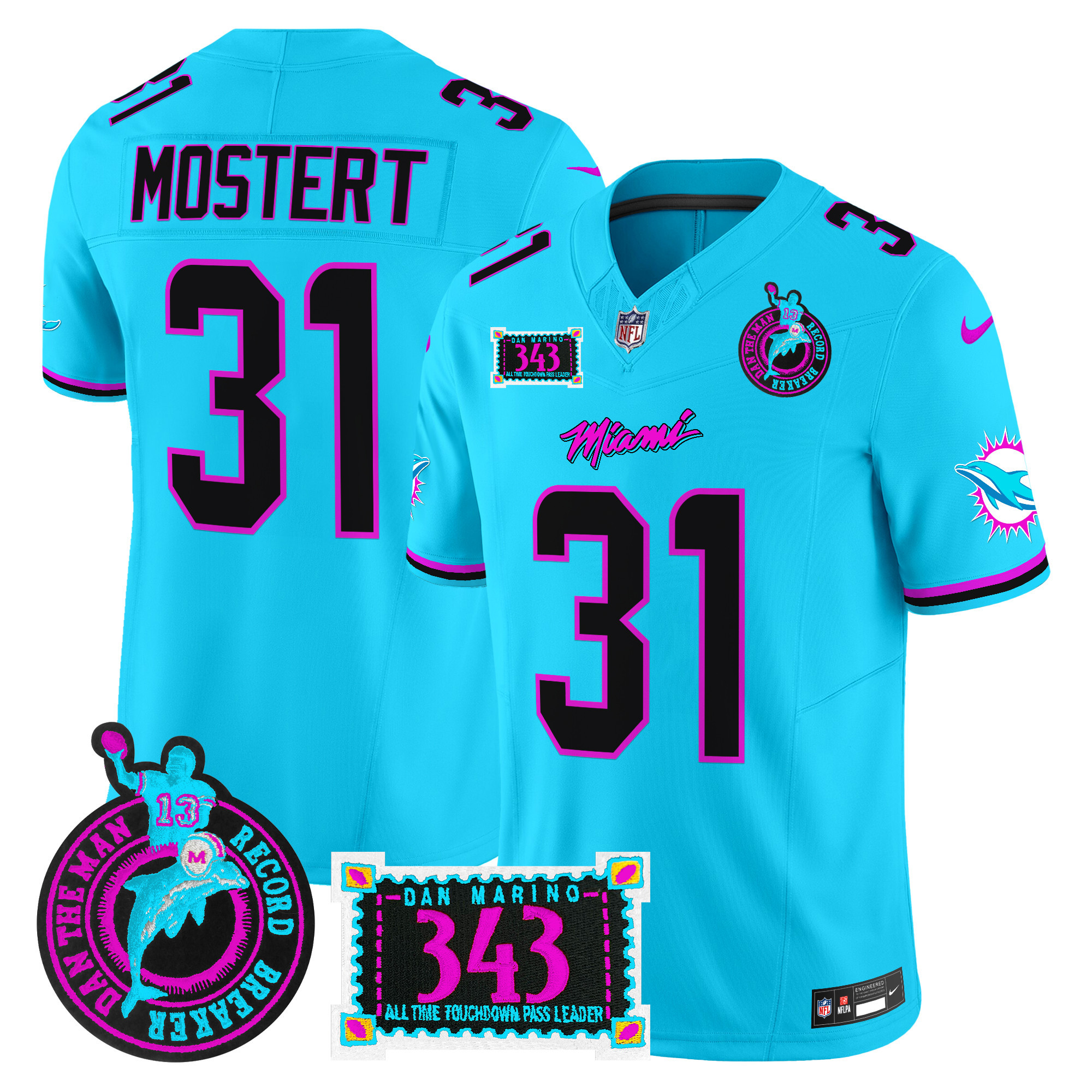 Men's Dolphins "Dan the Man Record Breaker" Patch Vapor Limited Jersey - All Stitched