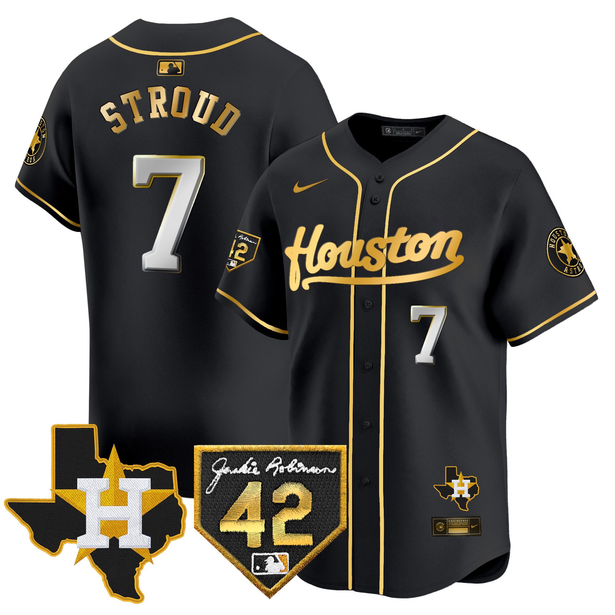 Men's Houston Astros 2024 Jackie Robinson Patch Vapor Premier Limited Jersey - All Stitched