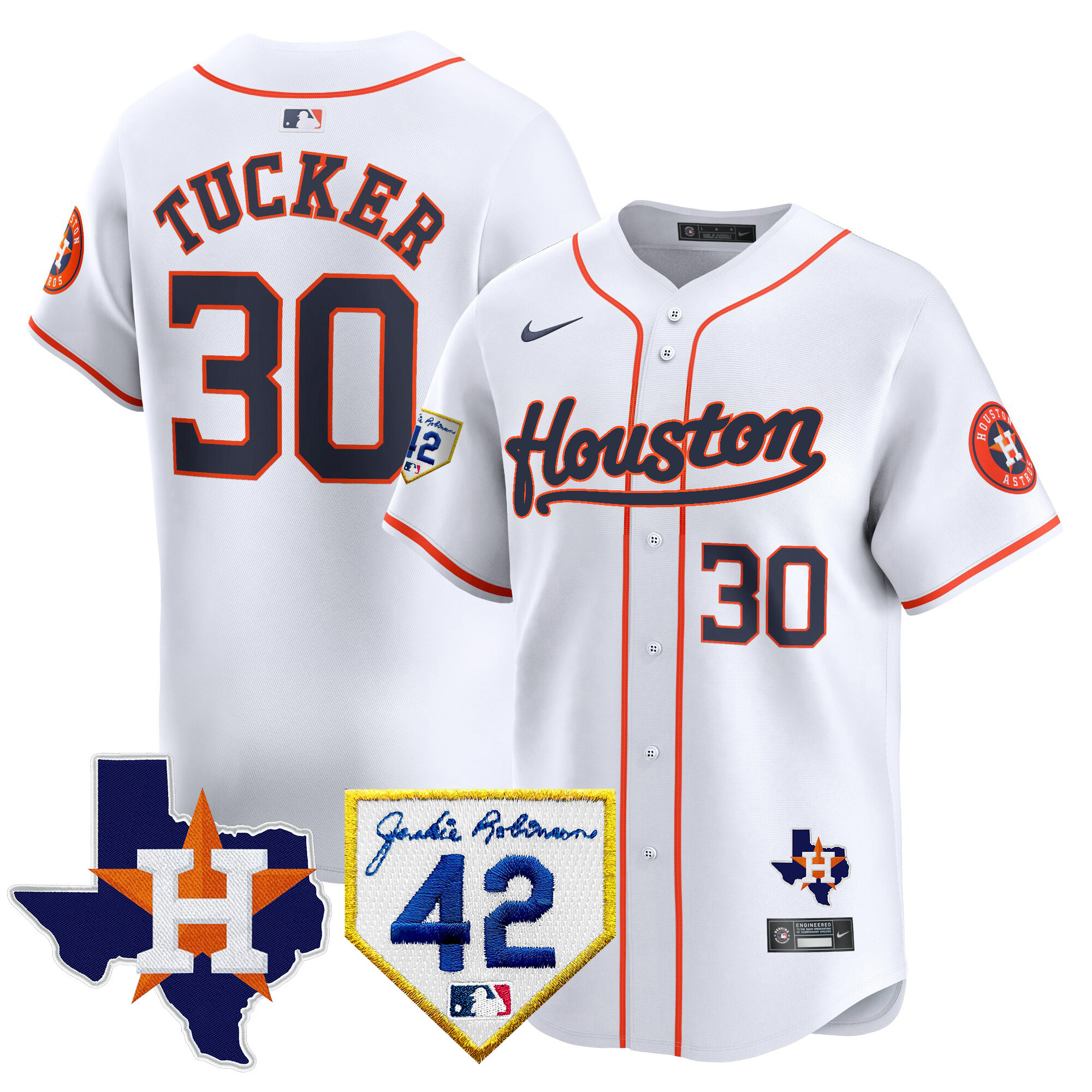 Men's Houston Astros 2024 Jackie Robinson Patch Vapor Premier Limited Jersey - All Stitched