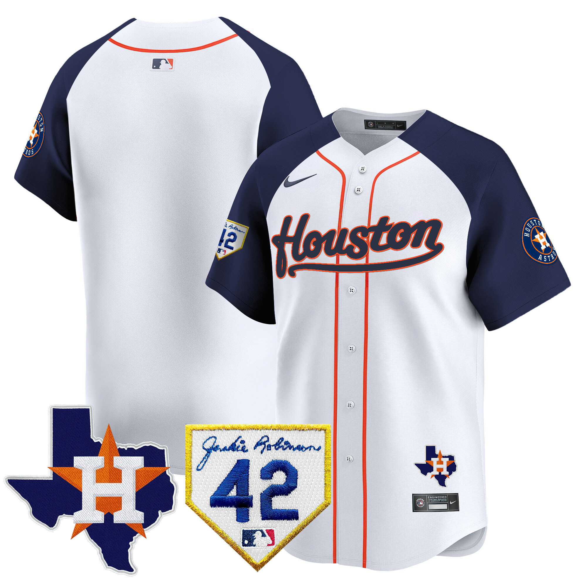 Men's Houston Astros 2024 Jackie Robinson Patch Vapor Premier Limited Jersey - All Stitched