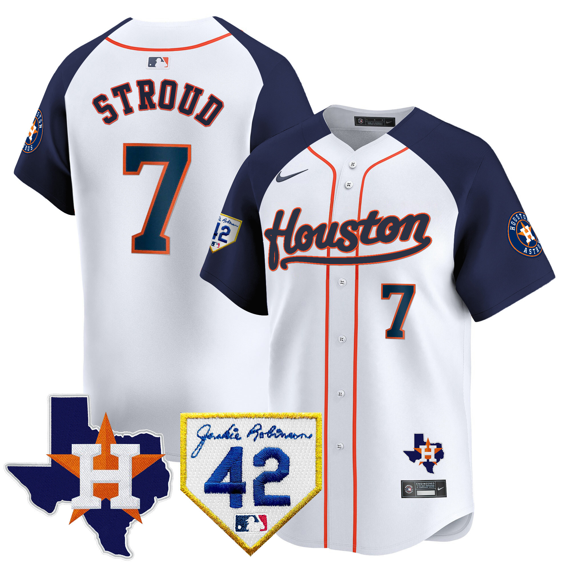 Men's Houston Astros 2024 Jackie Robinson Patch Vapor Premier Limited Jersey - All Stitched