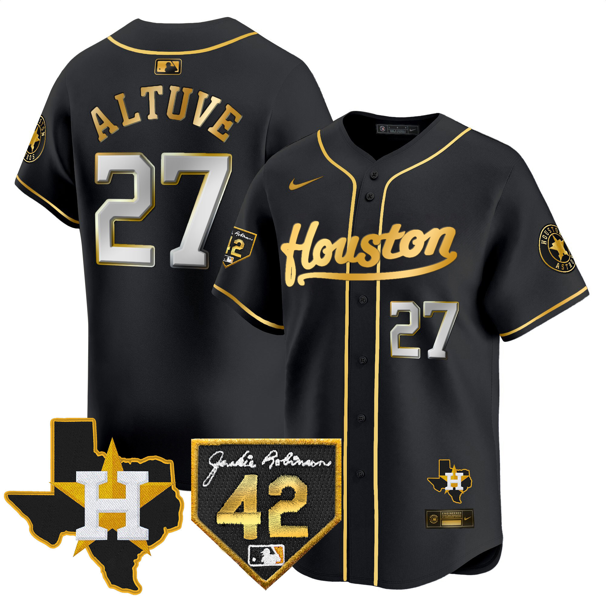 Men's Houston Astros 2024 Jackie Robinson Patch Vapor Premier Limited Jersey - All Stitched