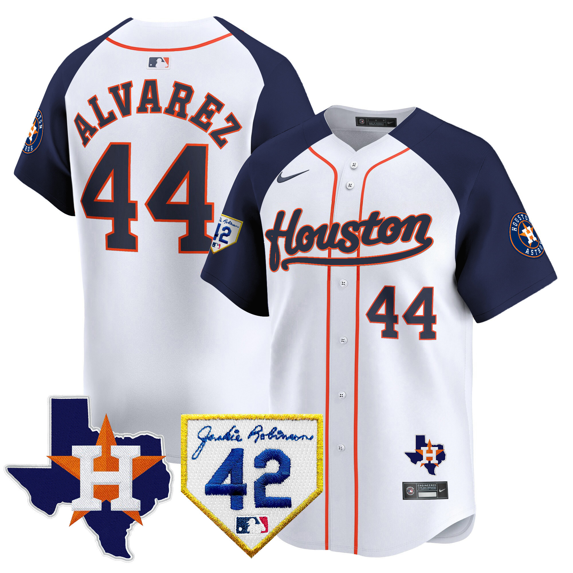 Men's Houston Astros 2024 Jackie Robinson Patch Vapor Premier Limited Jersey - All Stitched