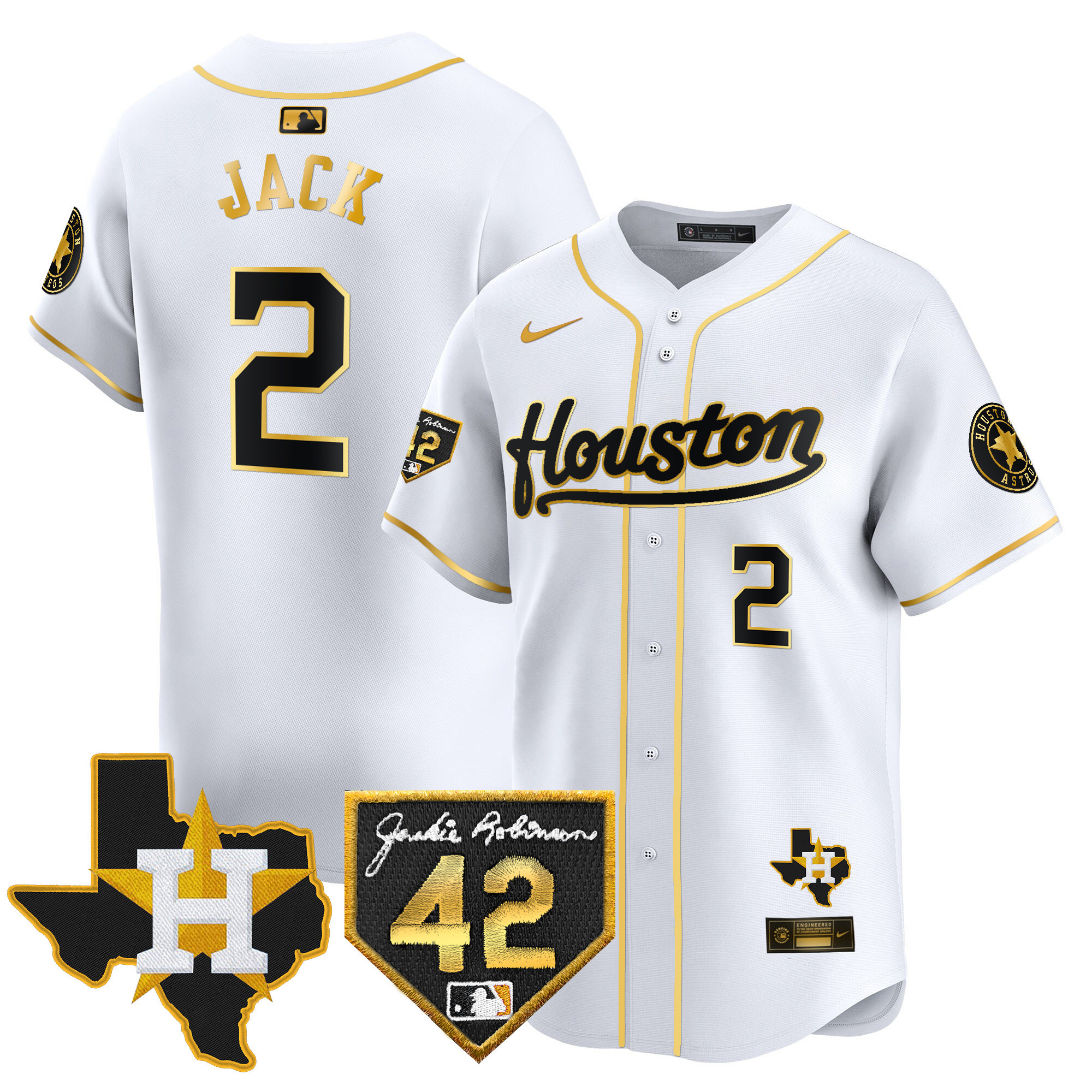 Men's Houston Astros 2024 Jackie Robinson Patch Vapor Premier Limited Jersey - All Stitched