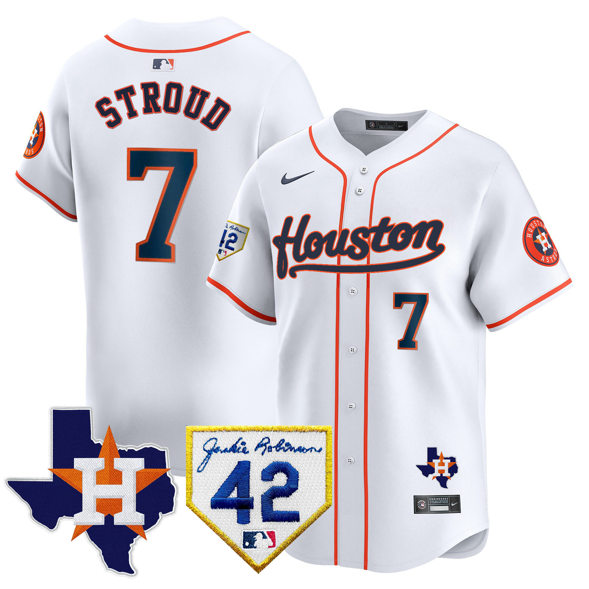 Men's Houston Astros 2024 Jackie Robinson Patch Vapor Premier Limited Jersey - All Stitched