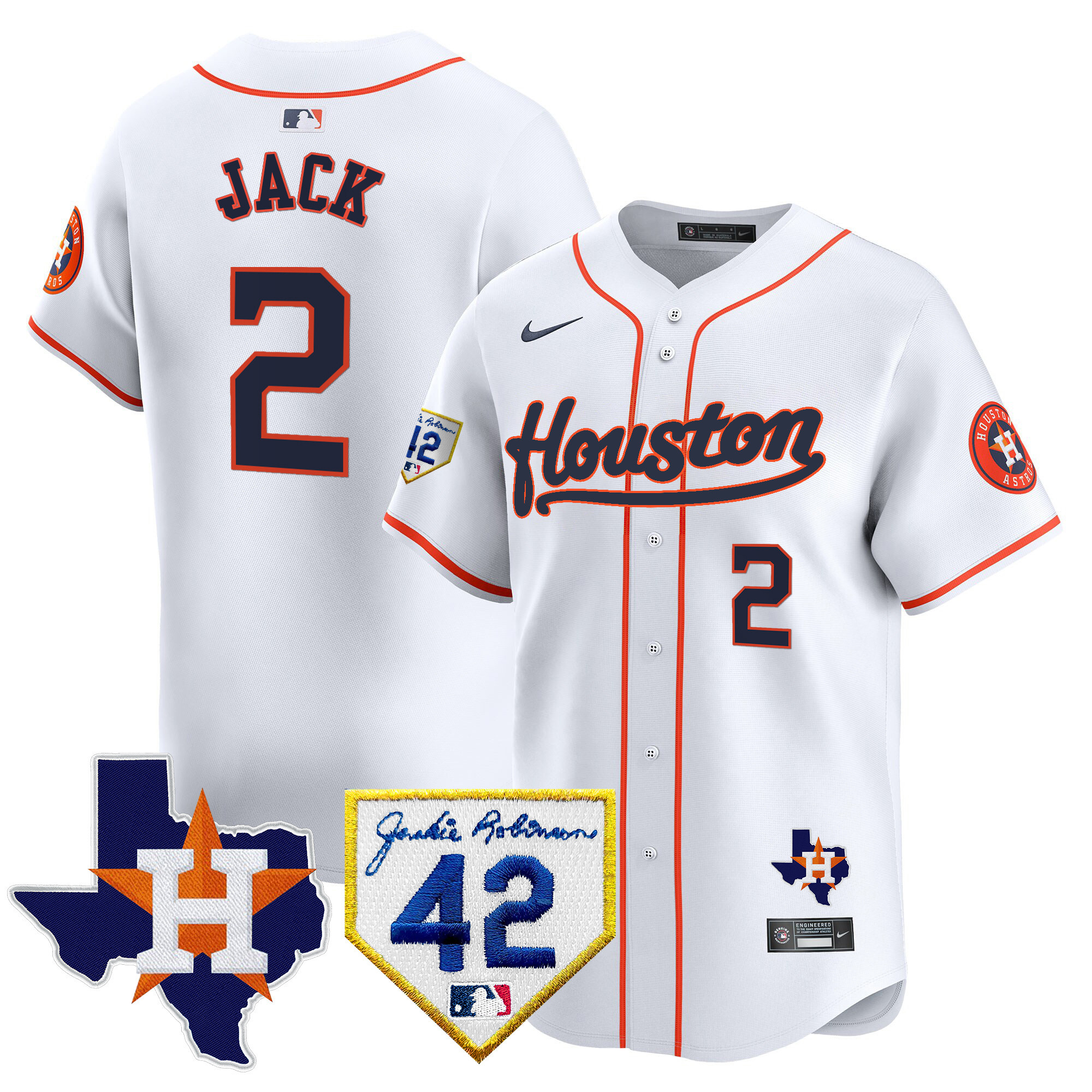 Men's Houston Astros 2024 Jackie Robinson Patch Vapor Premier Limited Jersey - All Stitched