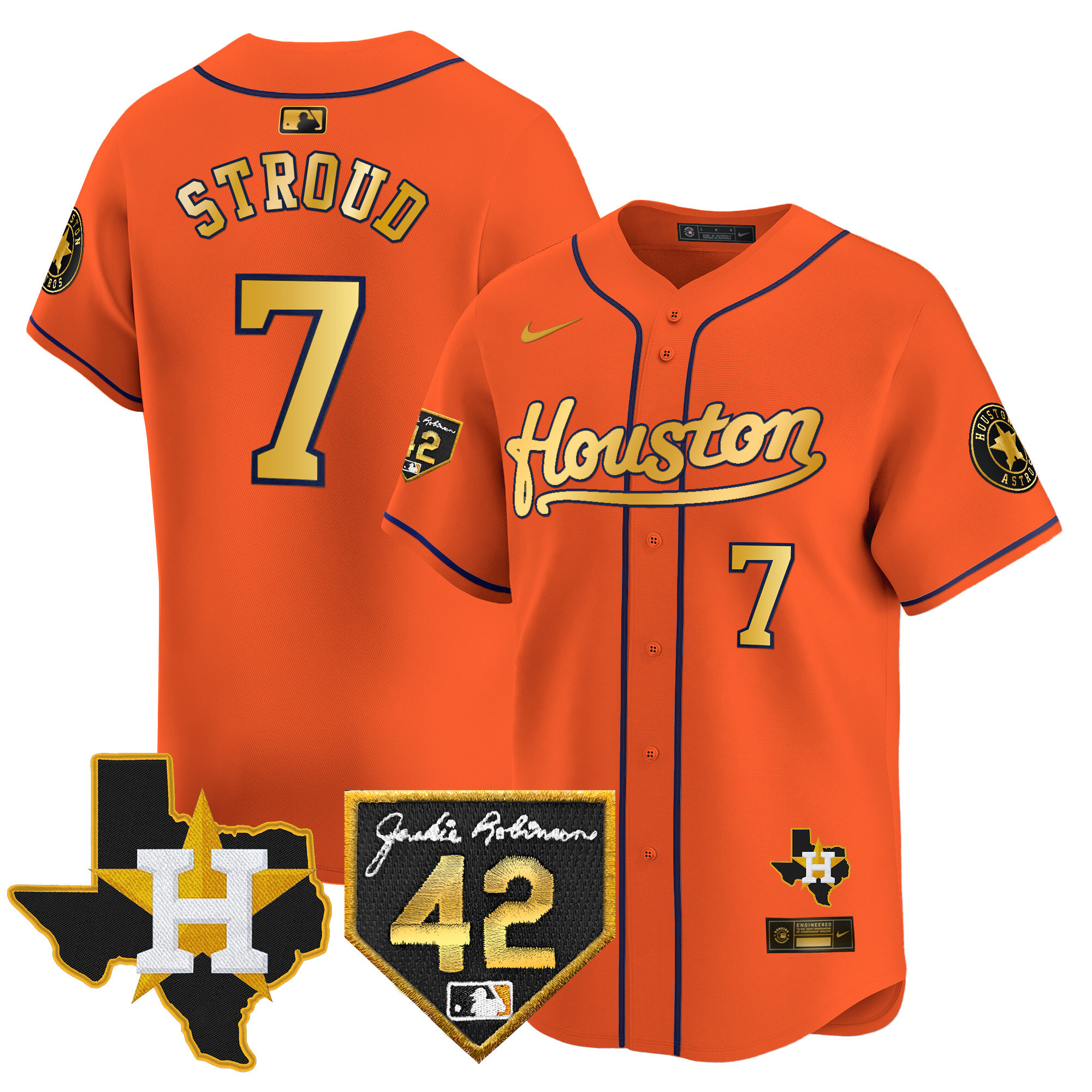 Men's Houston Astros 2024 Jackie Robinson Patch Vapor Premier Limited Jersey - All Stitched