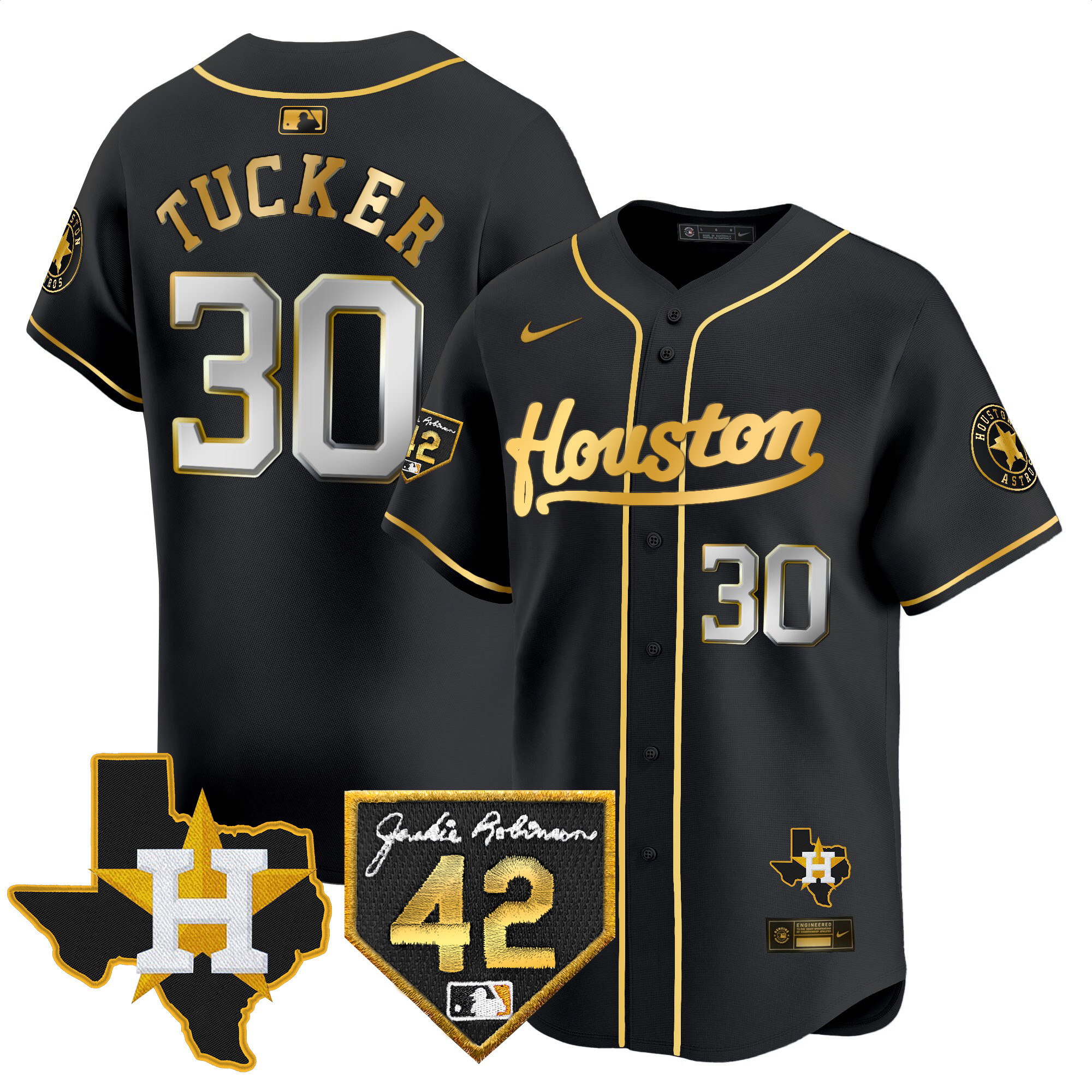 Men's Houston Astros 2024 Jackie Robinson Patch Vapor Premier Limited Jersey - All Stitched
