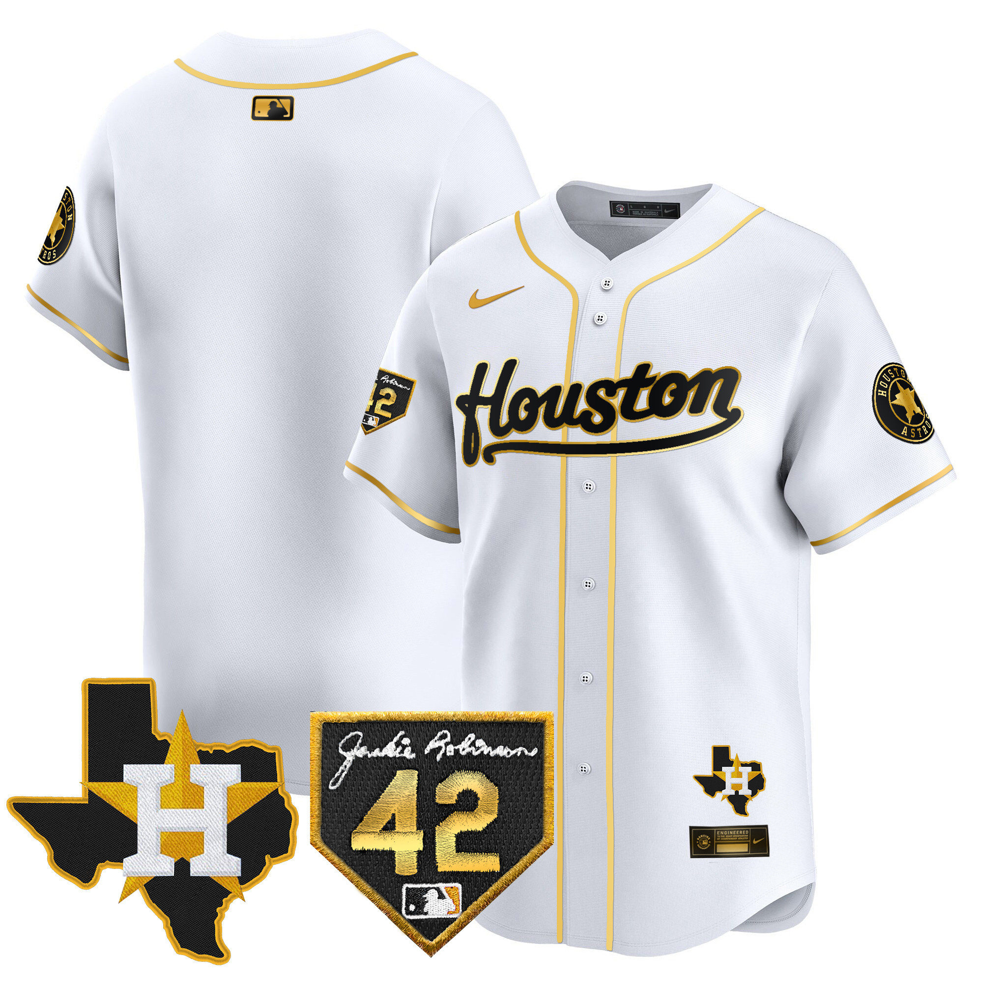 Men's Houston Astros 2024 Jackie Robinson Patch Vapor Premier Limited Jersey - All Stitched