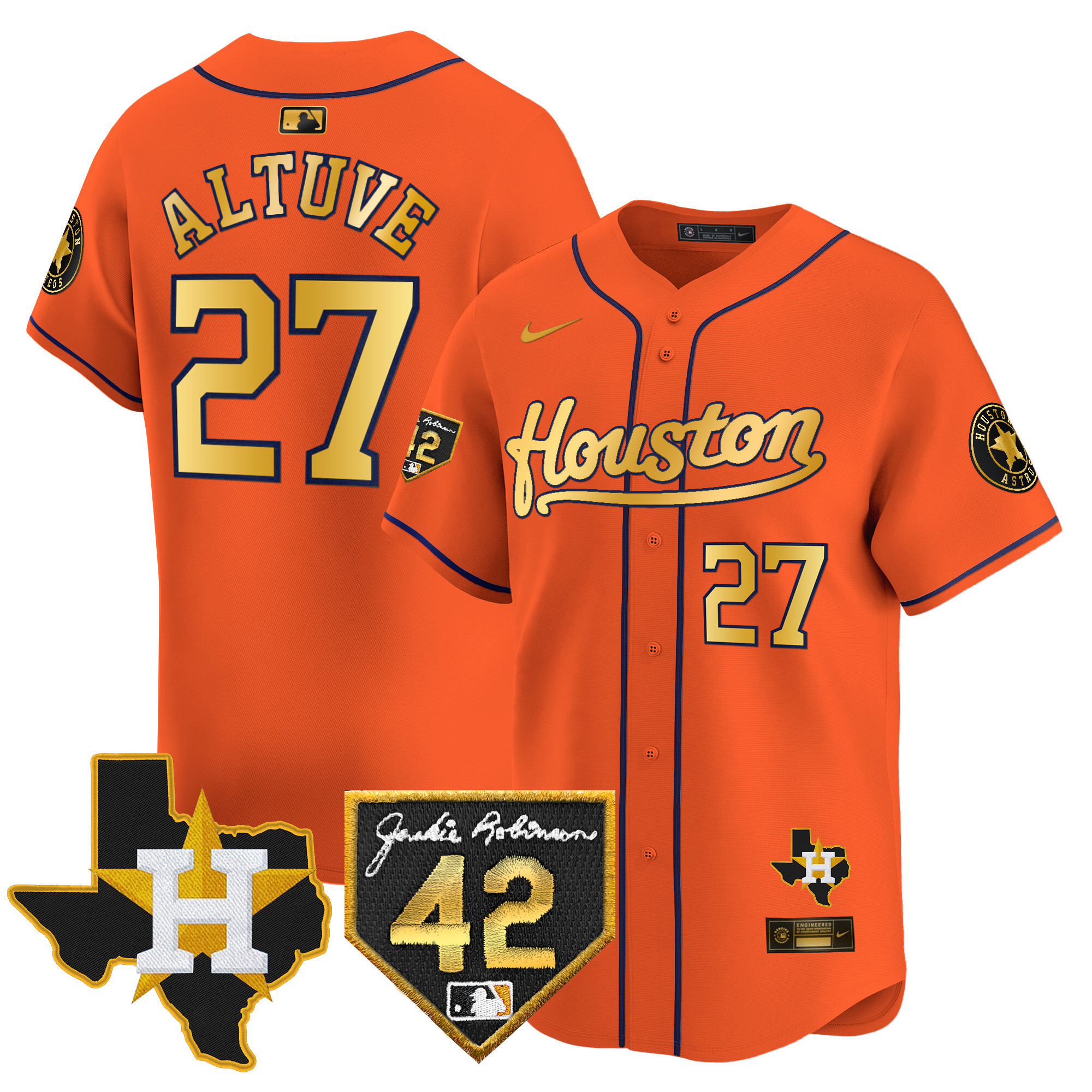 Men's Houston Astros 2024 Jackie Robinson Patch Vapor Premier Limited Jersey - All Stitched