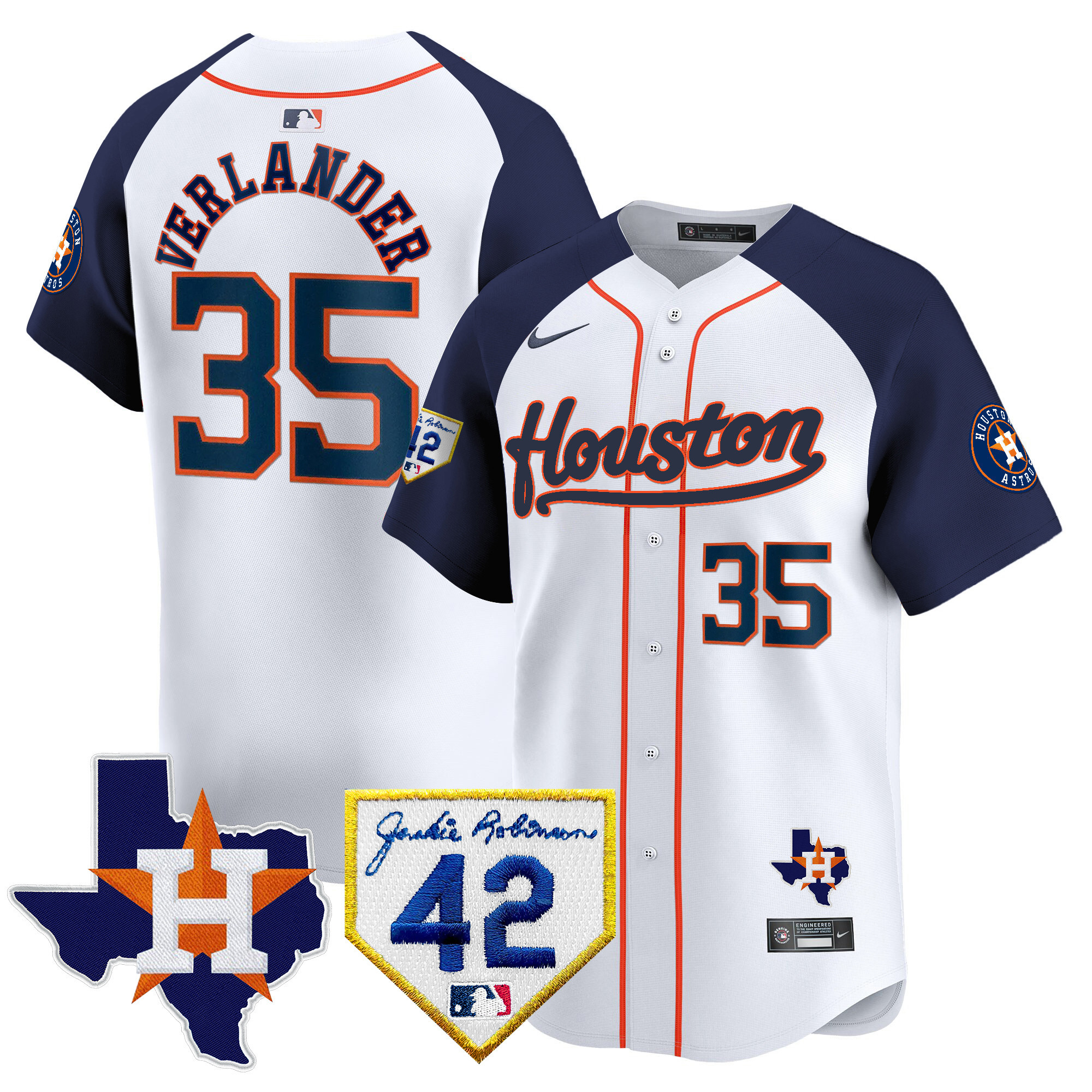Men's Houston Astros 2024 Jackie Robinson Patch Vapor Premier Limited Jersey - All Stitched