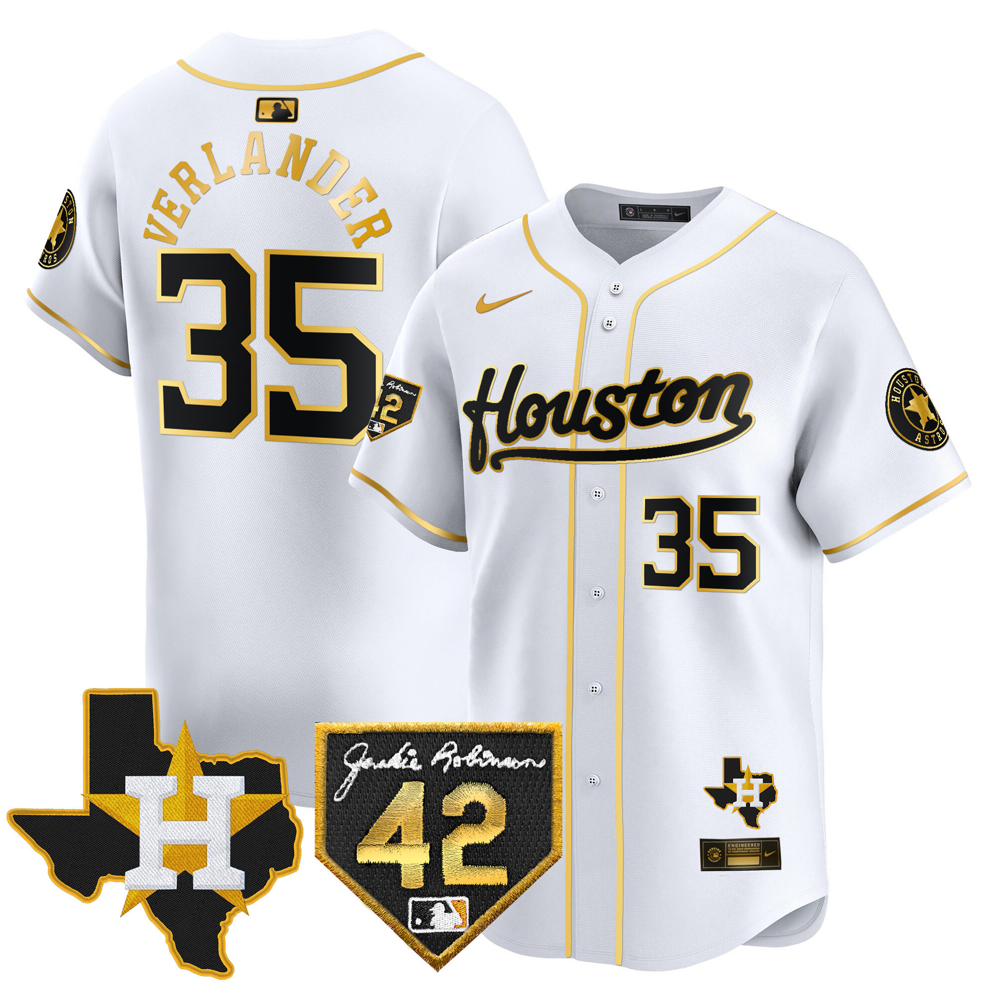Men's Houston Astros 2024 Jackie Robinson Patch Vapor Premier Limited Jersey - All Stitched