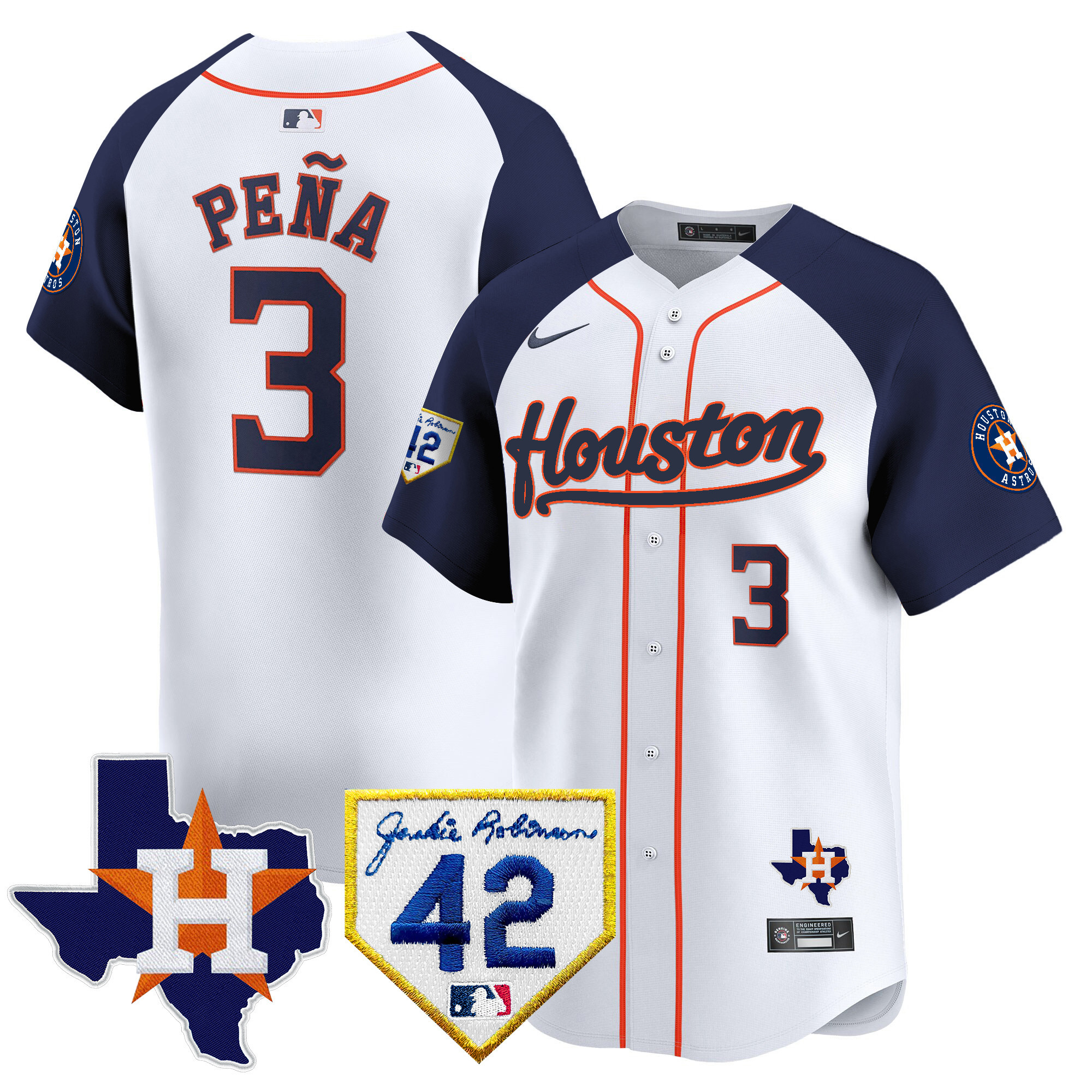 Men's Houston Astros 2024 Jackie Robinson Patch Vapor Premier Limited Jersey - All Stitched
