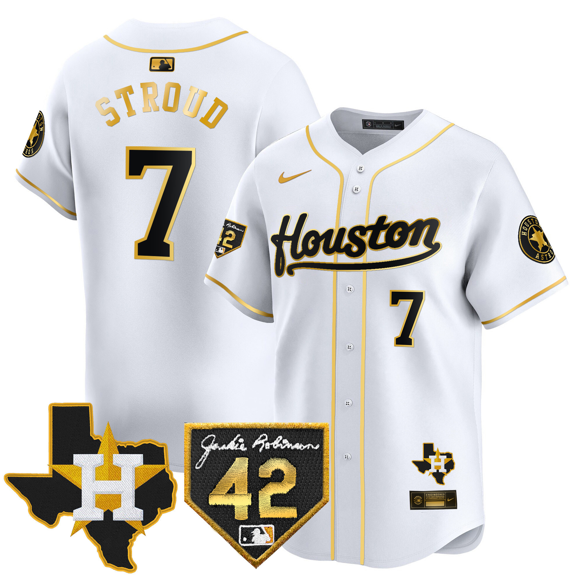 Men's Houston Astros 2024 Jackie Robinson Patch Vapor Premier Limited Jersey - All Stitched