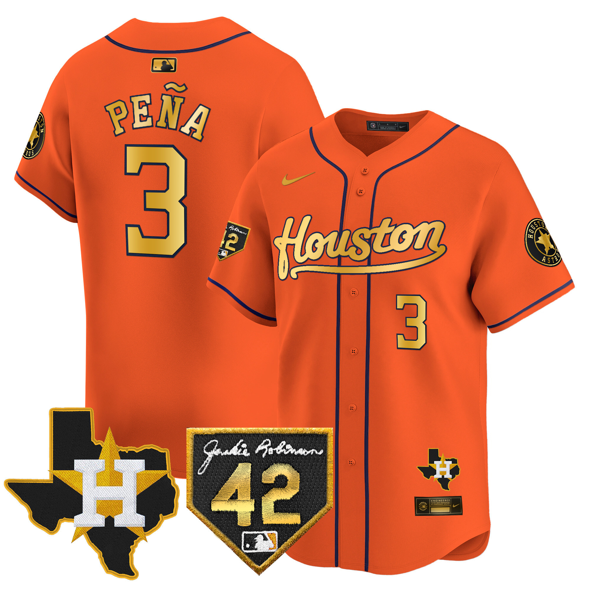 Men's Houston Astros 2024 Jackie Robinson Patch Vapor Premier Limited Jersey - All Stitched