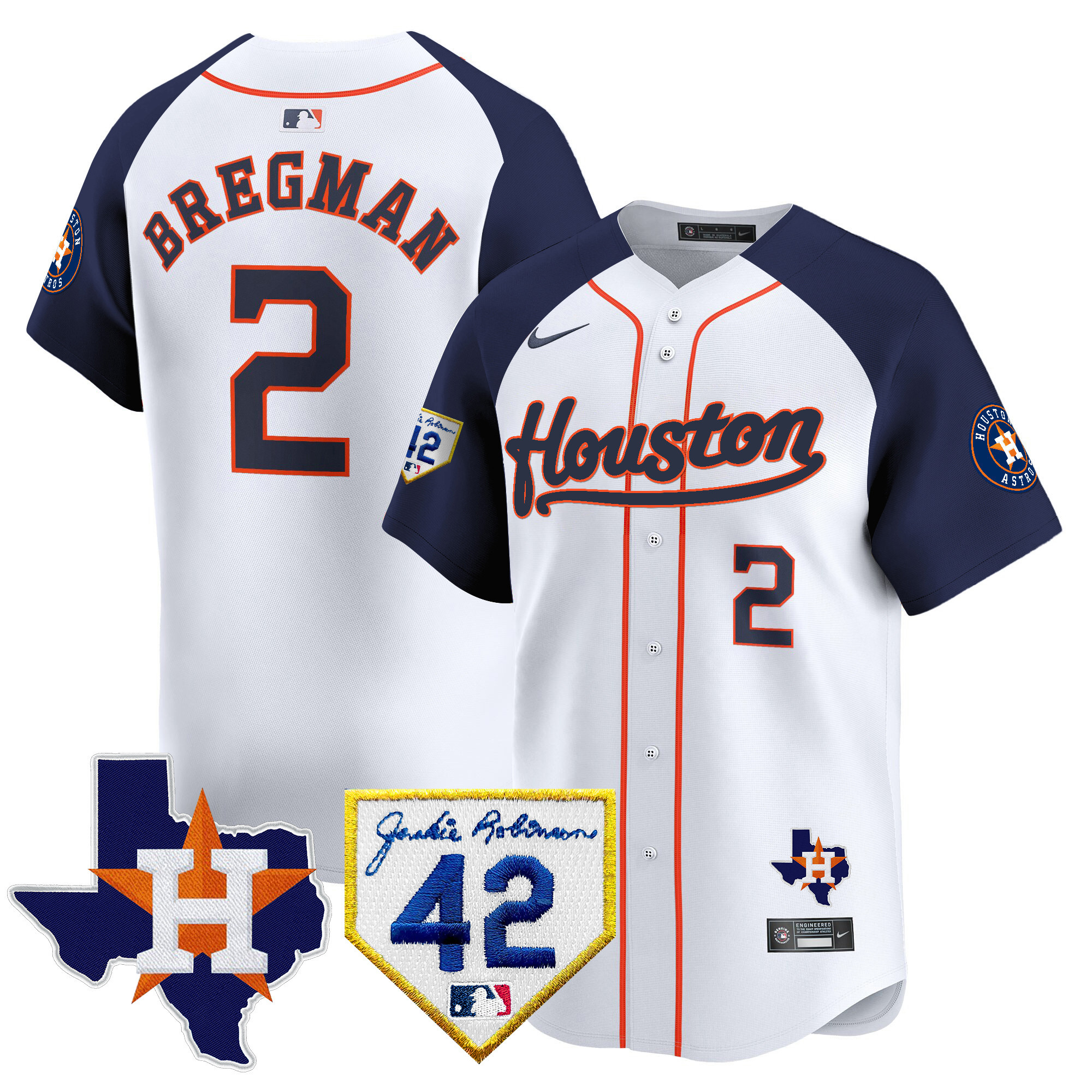 Men's Houston Astros 2024 Jackie Robinson Patch Vapor Premier Limited Jersey - All Stitched