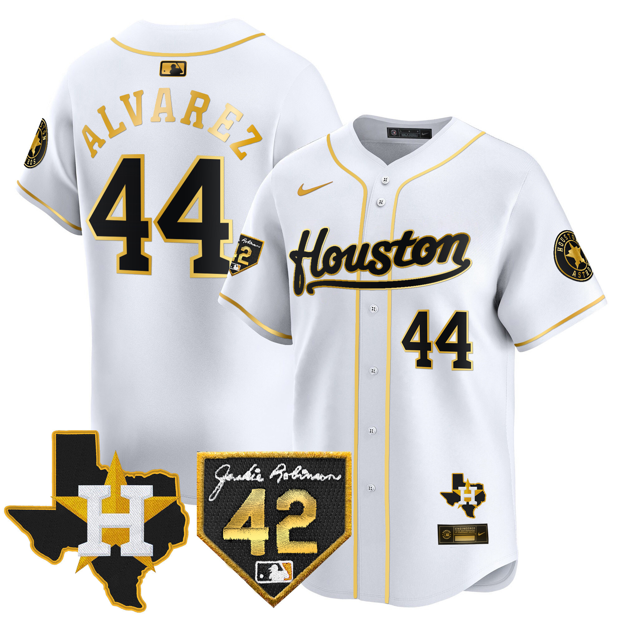 Men's Houston Astros 2024 Jackie Robinson Patch Vapor Premier Limited Jersey - All Stitched