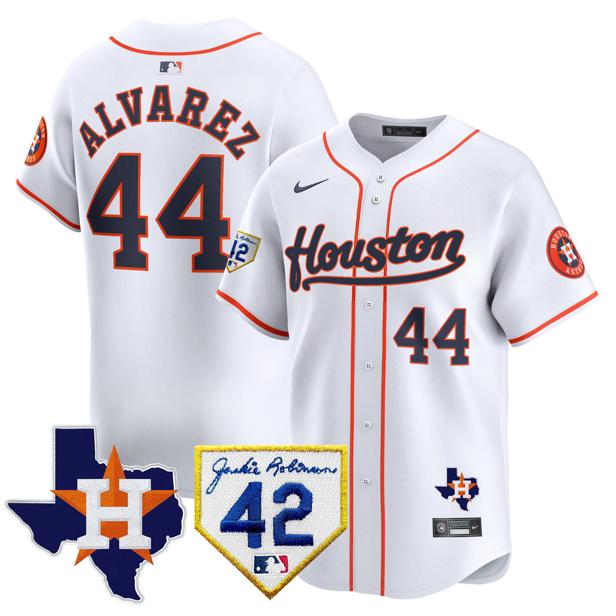 Men's Houston Astros 2024 Jackie Robinson Patch Vapor Premier Limited Jersey - All Stitched