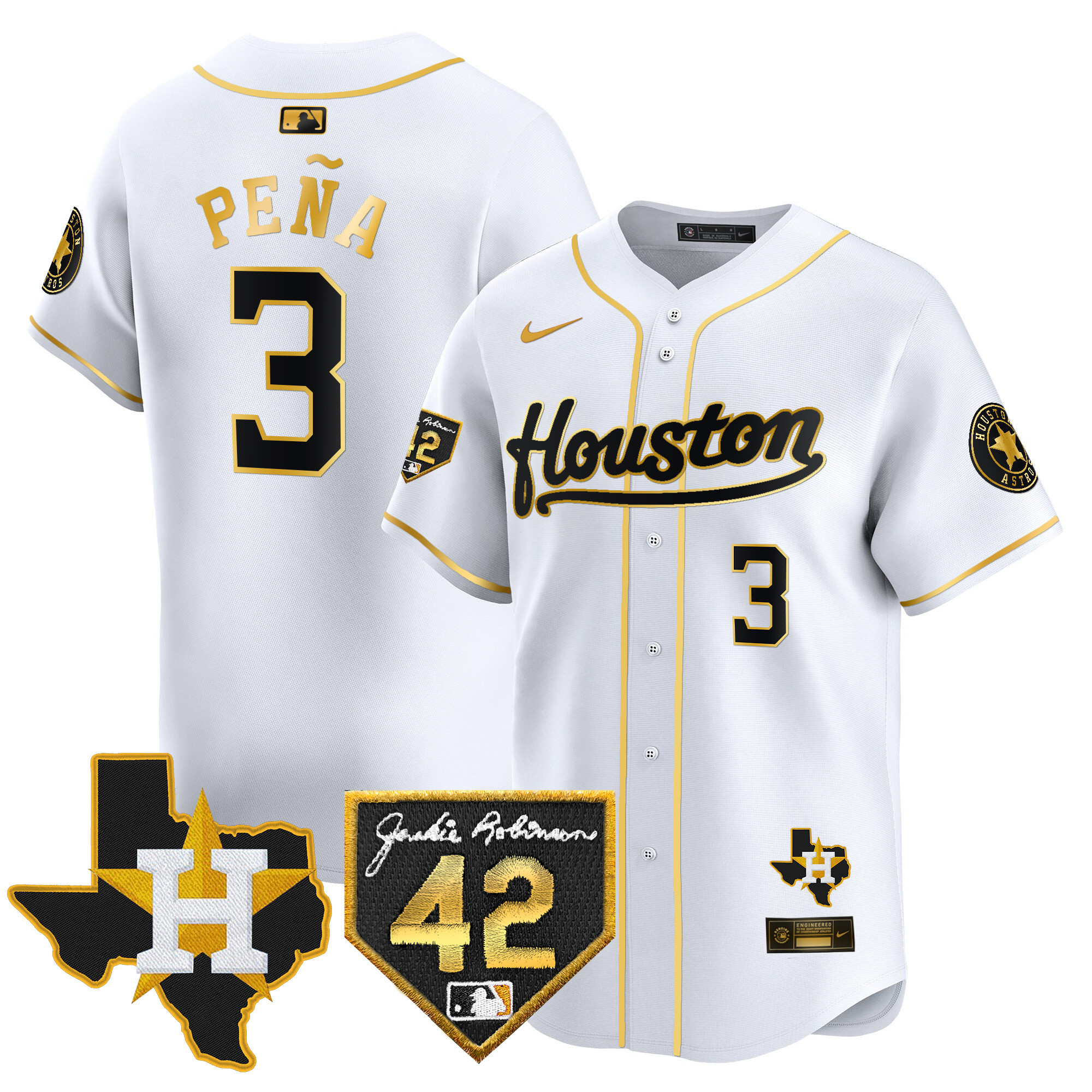 Men's Houston Astros 2024 Jackie Robinson Patch Vapor Premier Limited Jersey - All Stitched