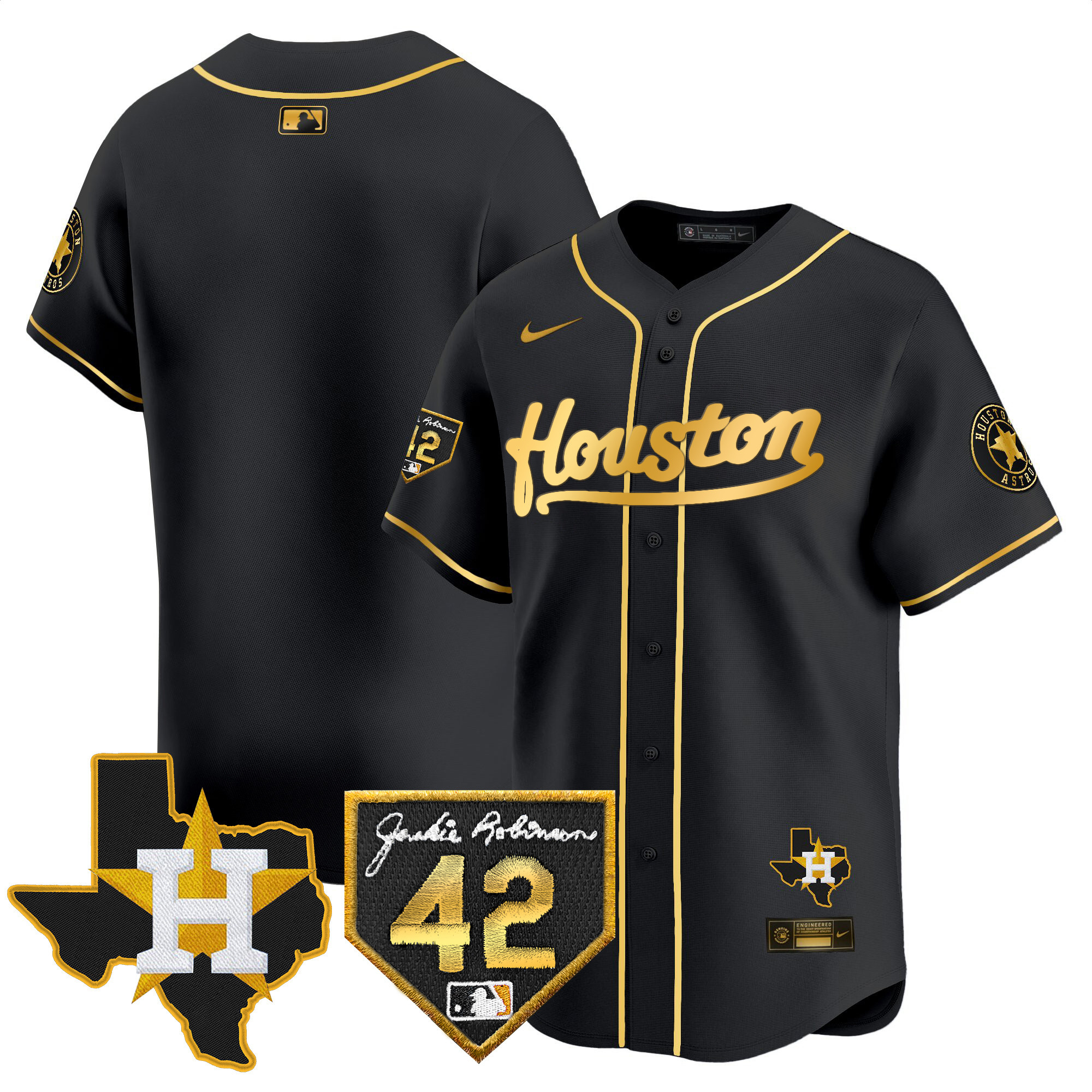 Men's Houston Astros 2024 Jackie Robinson Patch Vapor Premier Limited Jersey - All Stitched