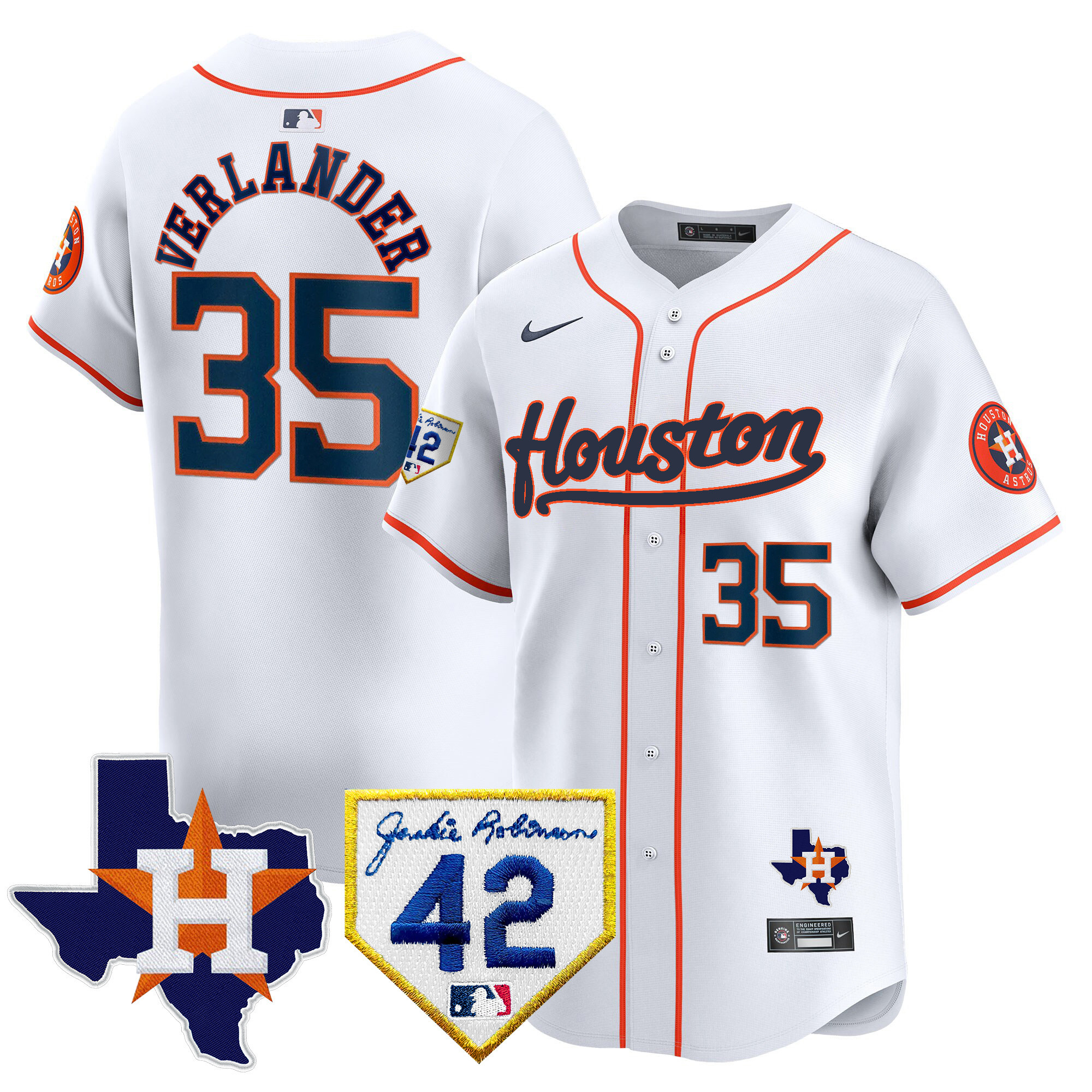 Men's Houston Astros 2024 Jackie Robinson Patch Vapor Premier Limited Jersey - All Stitched