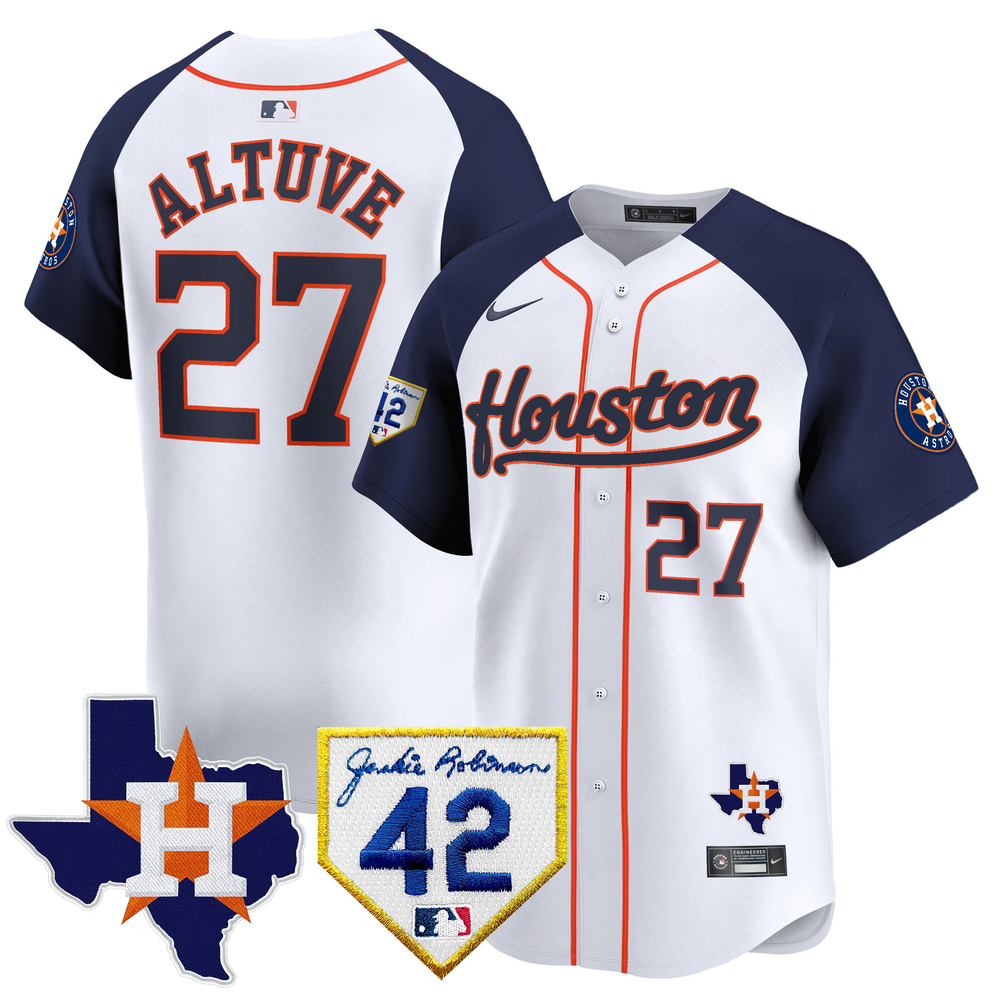 Men's Houston Astros 2024 Jackie Robinson Patch Vapor Premier Limited Jersey - All Stitched