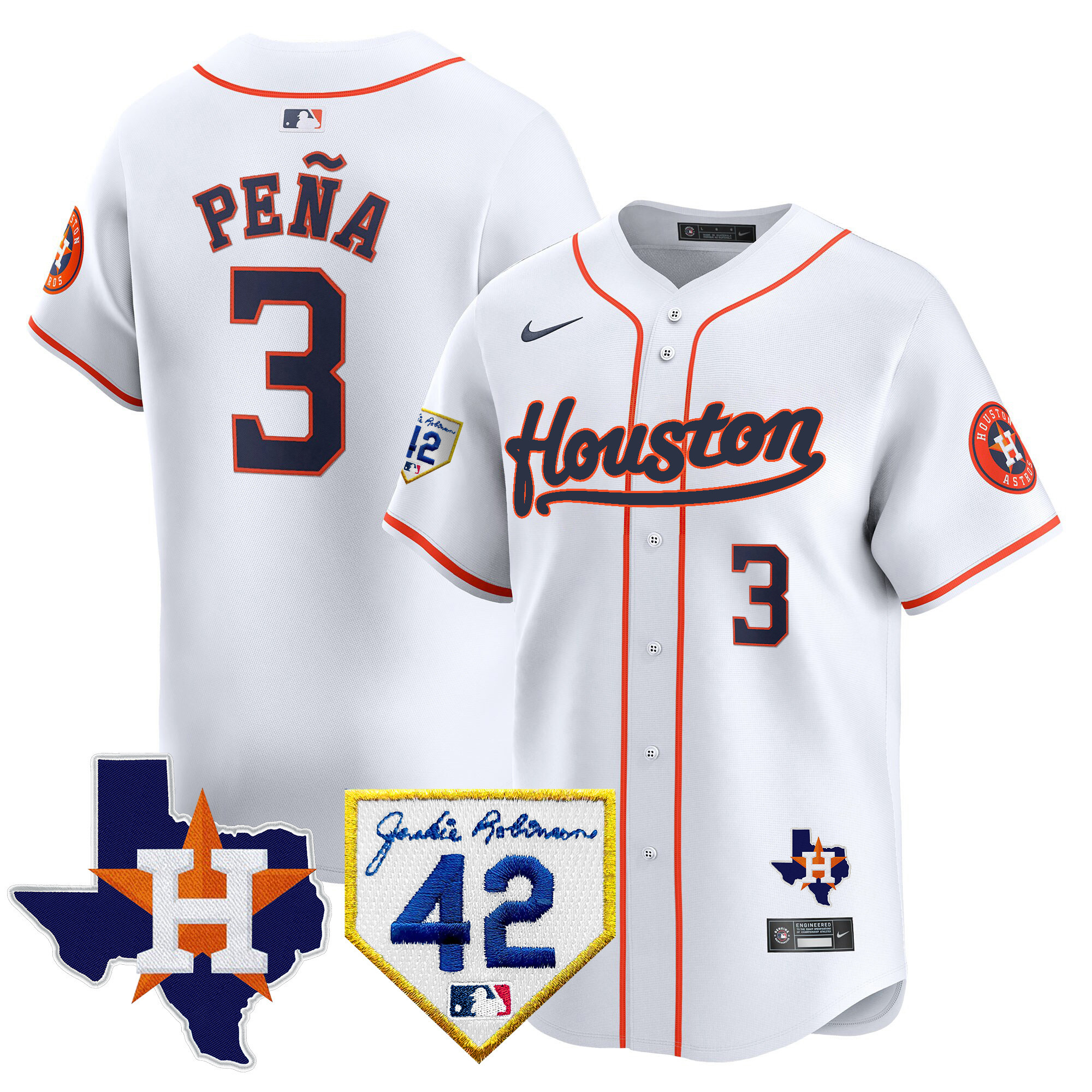 Men's Houston Astros 2024 Jackie Robinson Patch Vapor Premier Limited Jersey - All Stitched