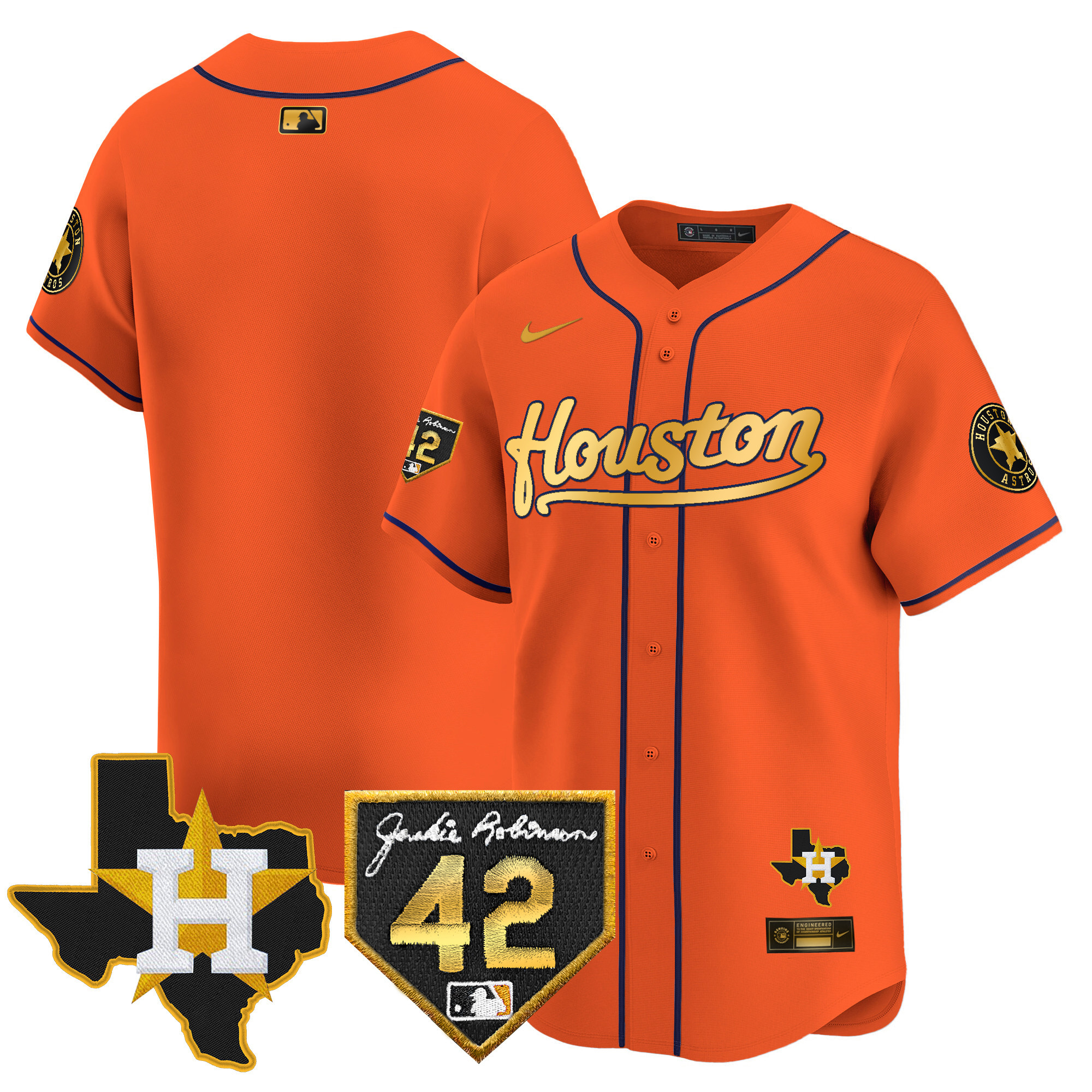 Men's Houston Astros 2024 Jackie Robinson Patch Vapor Premier Limited Jersey - All Stitched