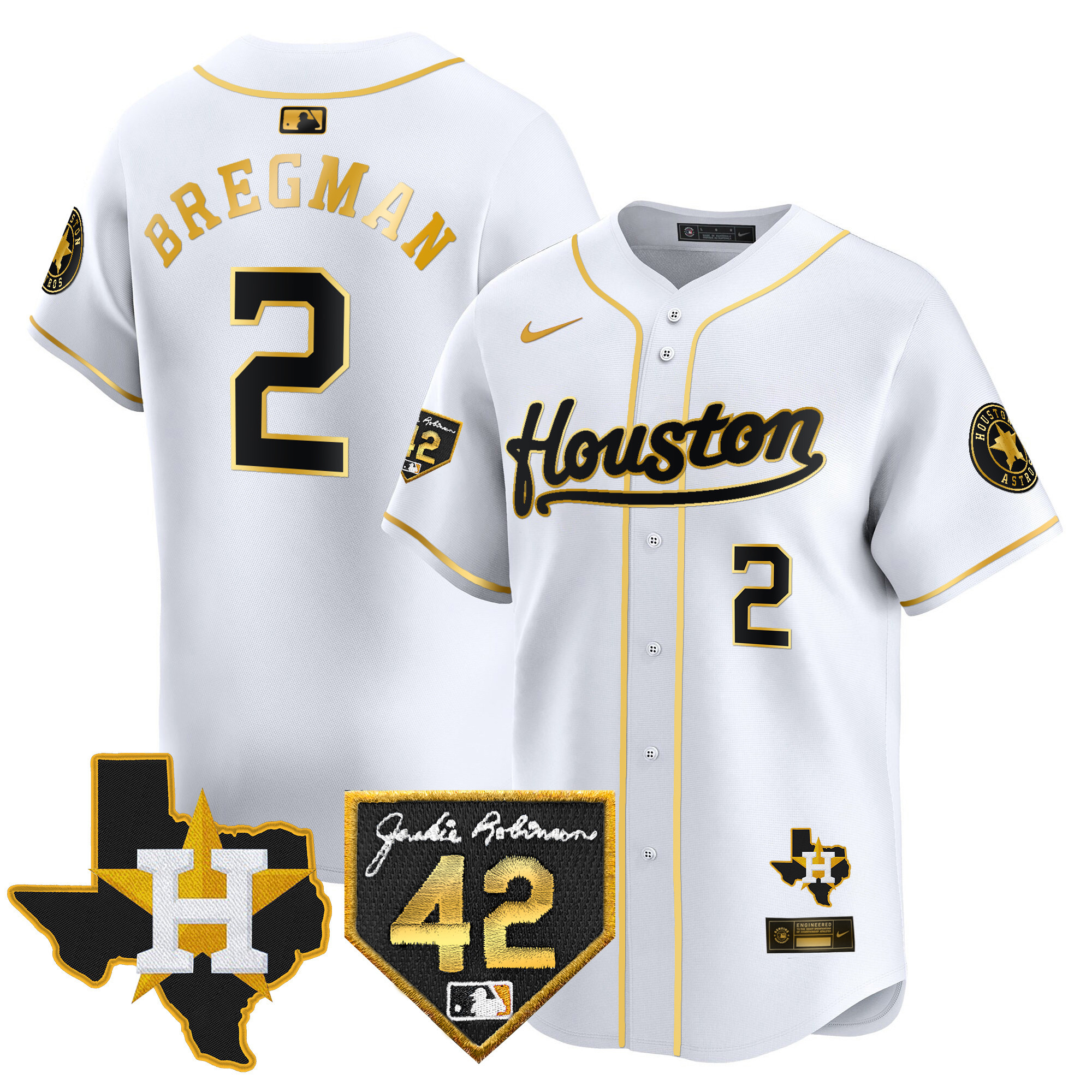 Men's Houston Astros 2024 Jackie Robinson Patch Vapor Premier Limited Jersey - All Stitched