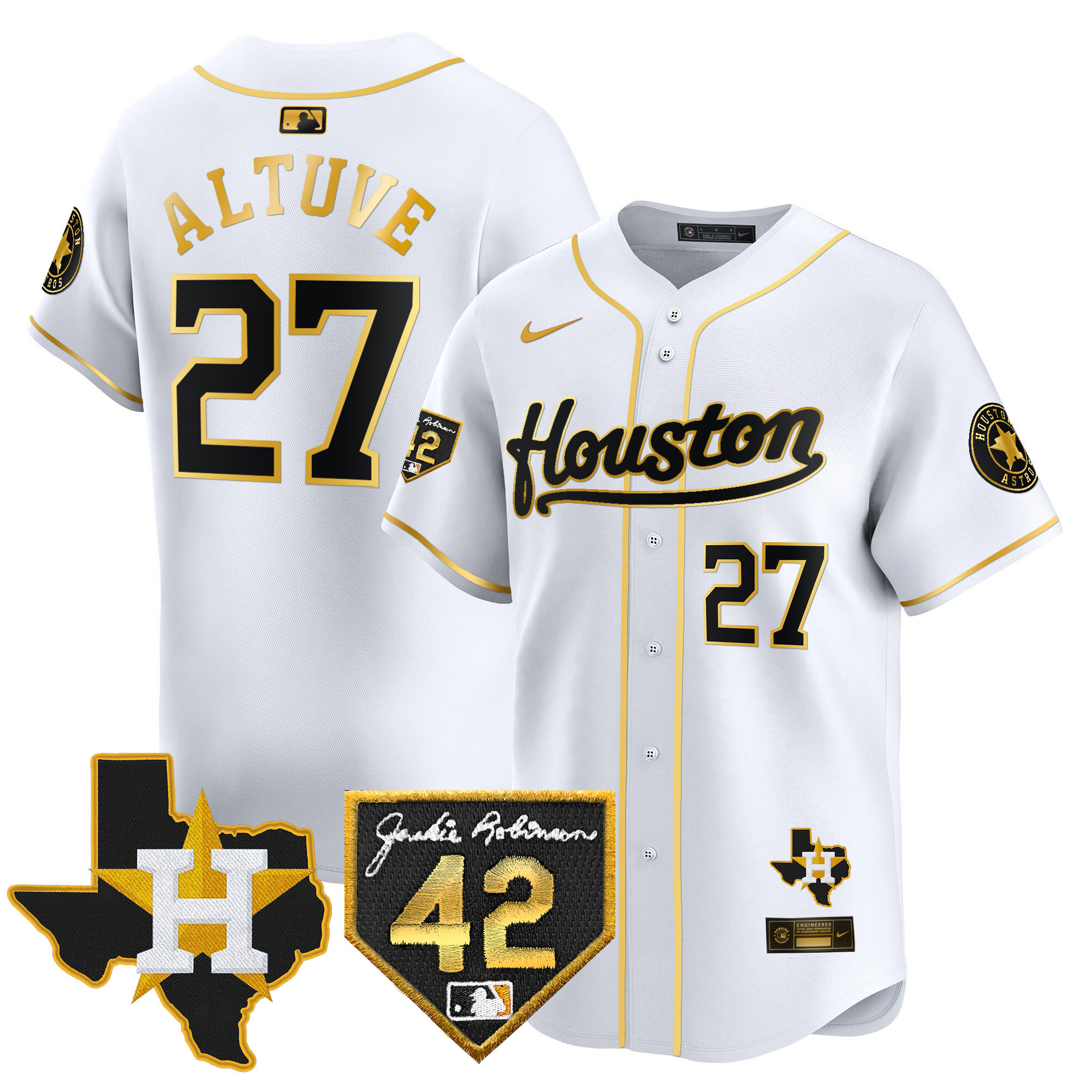 Men's Houston Astros 2024 Jackie Robinson Patch Vapor Premier Limited Jersey - All Stitched