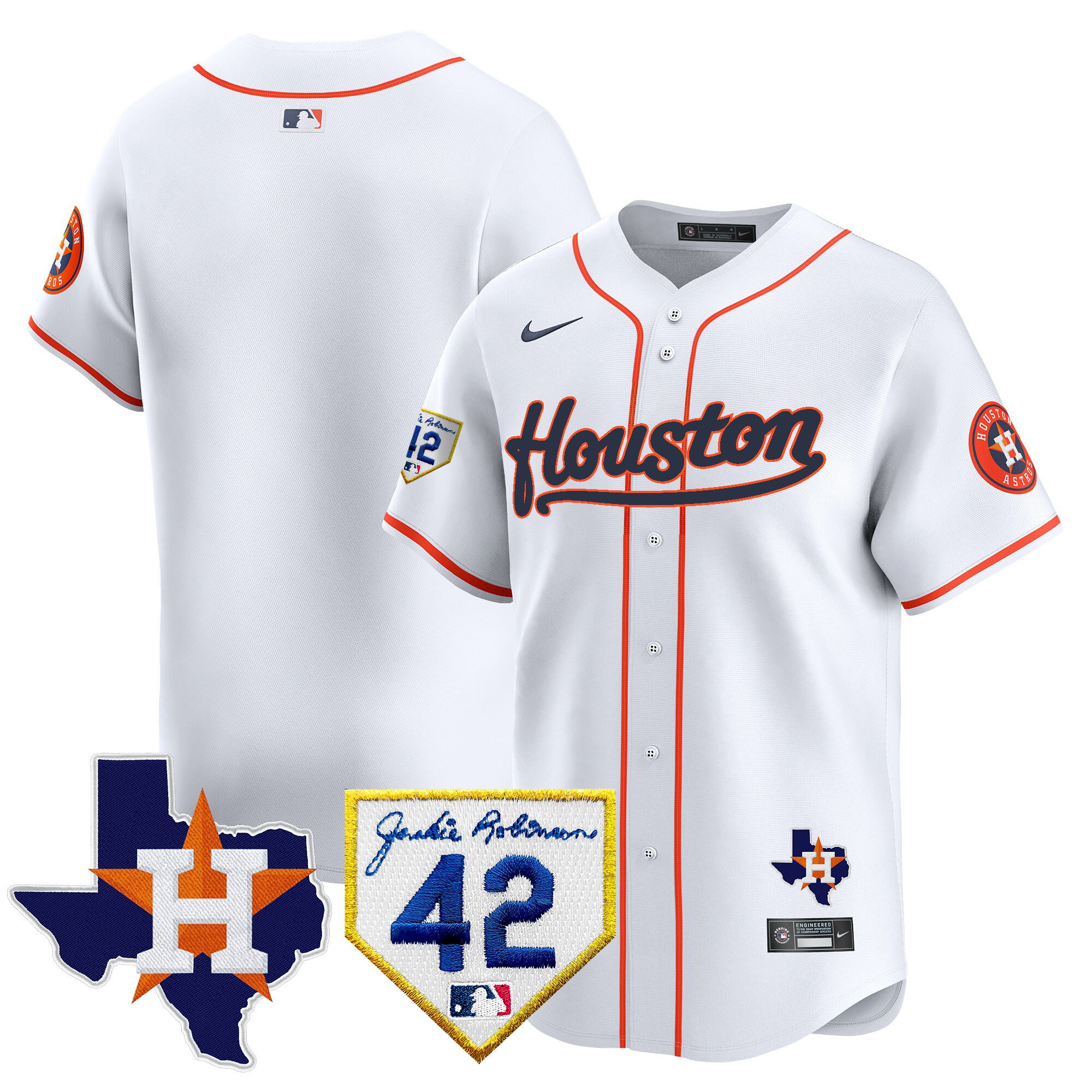 Men's Houston Astros 2024 Jackie Robinson Patch Vapor Premier Limited Jersey - All Stitched