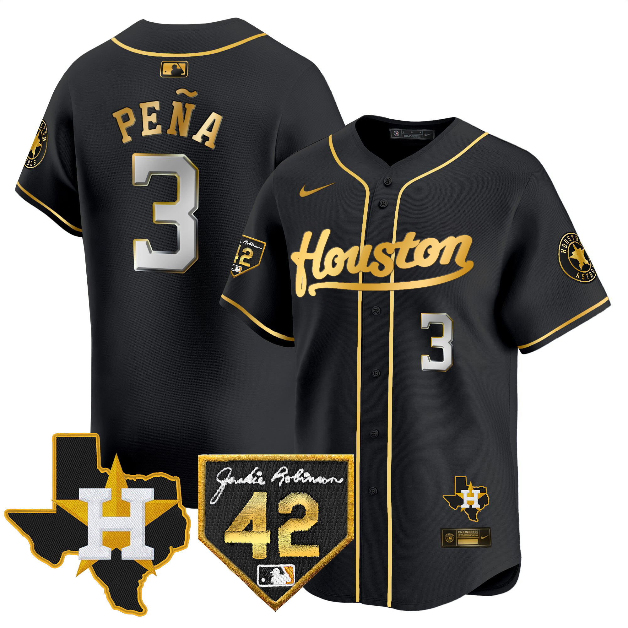Men's Houston Astros 2024 Jackie Robinson Patch Vapor Premier Limited Jersey - All Stitched